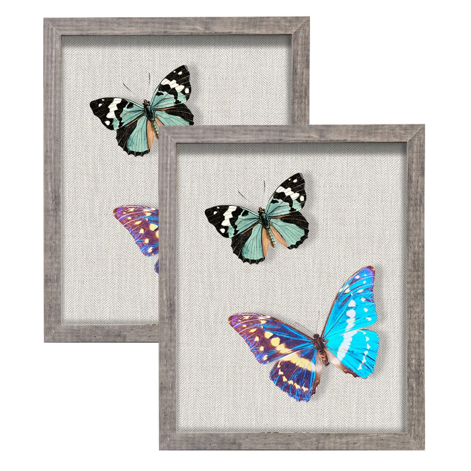 2 Packs 8x10 Shadow Box Frame with Linen Back - Sturdy Rustic Memory Display Case of Flower, Pictures, Medals and More, Rustic Gray