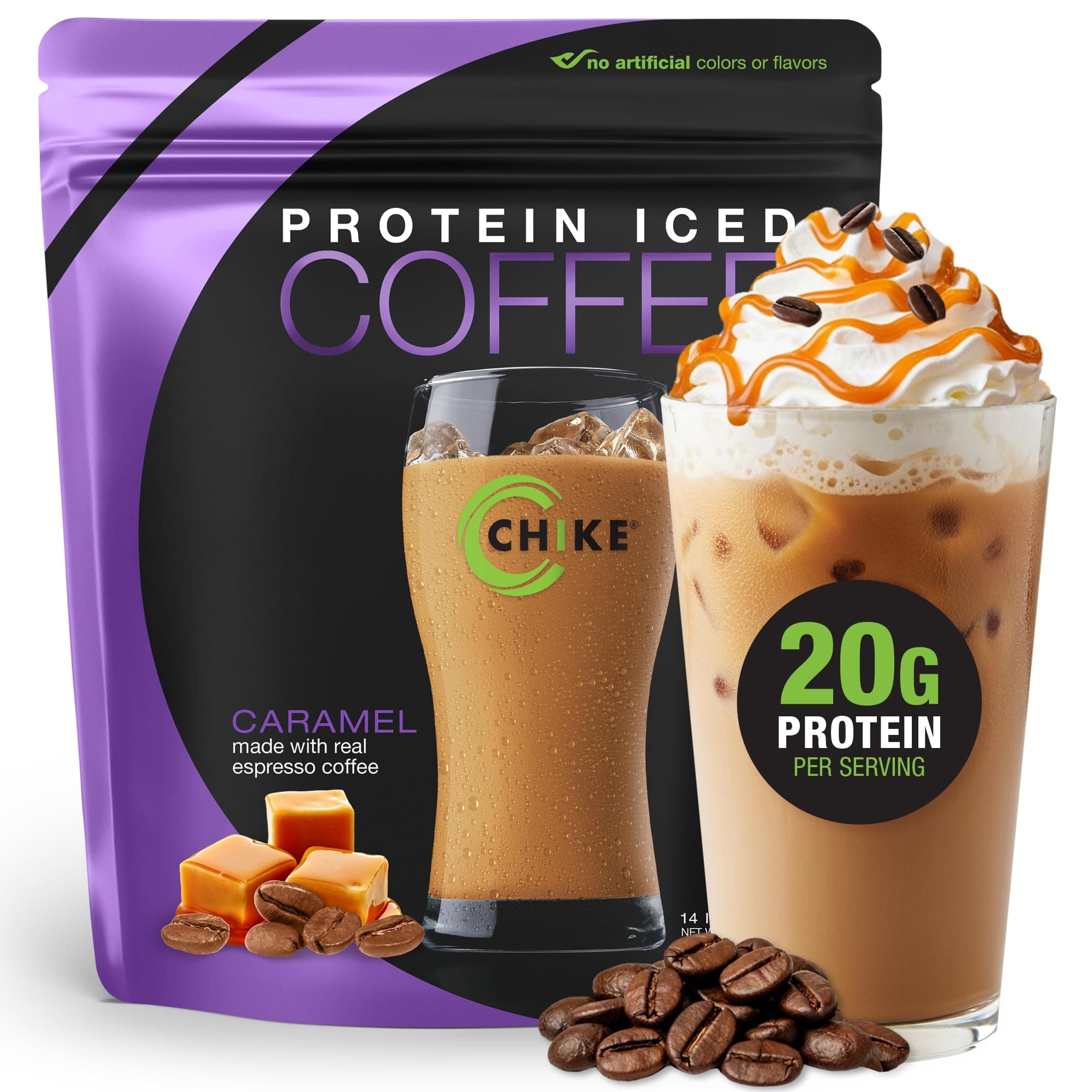 Chike Caramel High Protein Iced Coffee, 20 G Protein, 2 Shots Espresso, 1 G Sugar, Keto Friendly and Gluten Free, 14 Servings (14.8 Ounce)