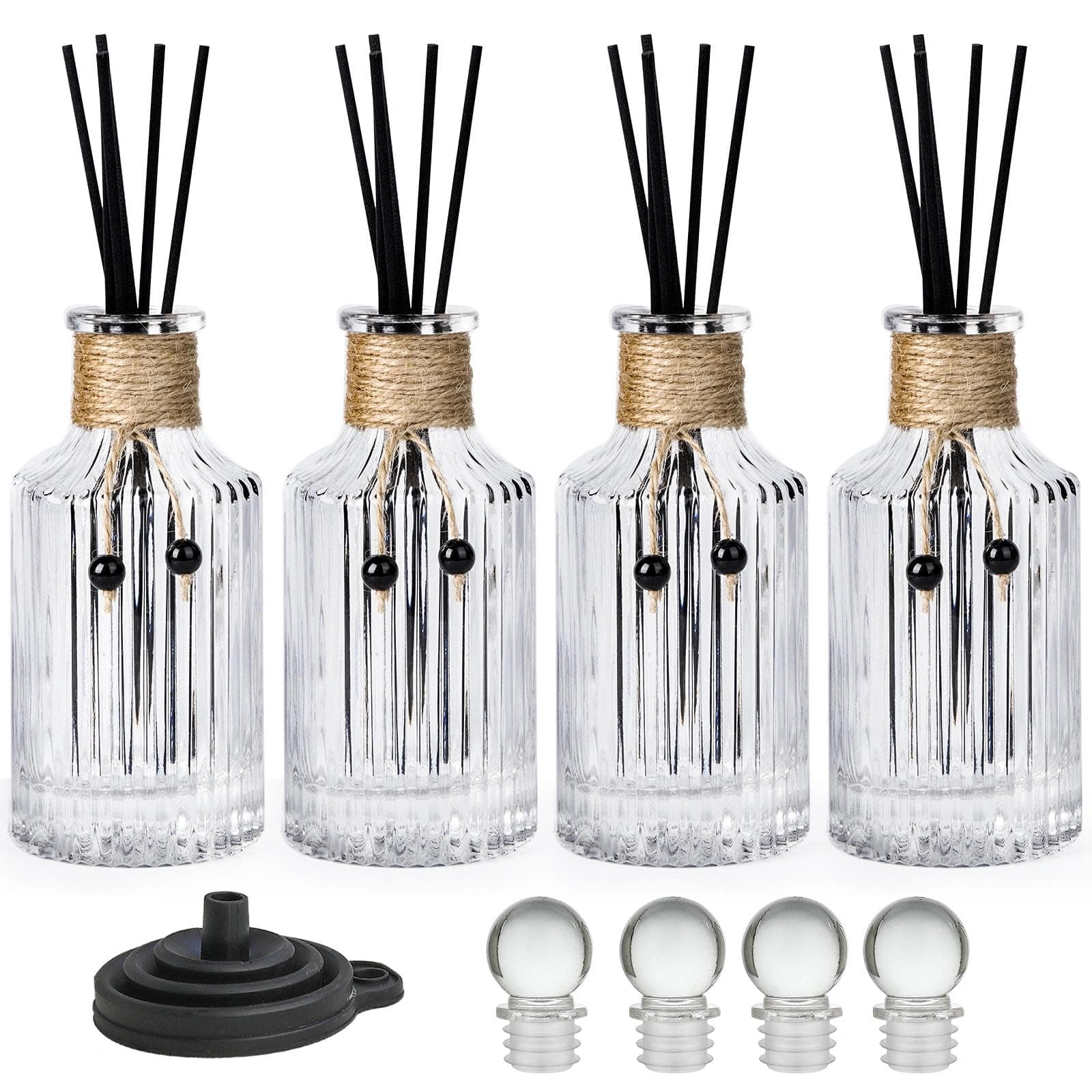 Reed Diffuser Glass Bottles 8oz/250ml Set of 4 Empty Essential Oil Diffuser With Stoppers and Sticks - Clear Decorative Reusable Perfume Jar