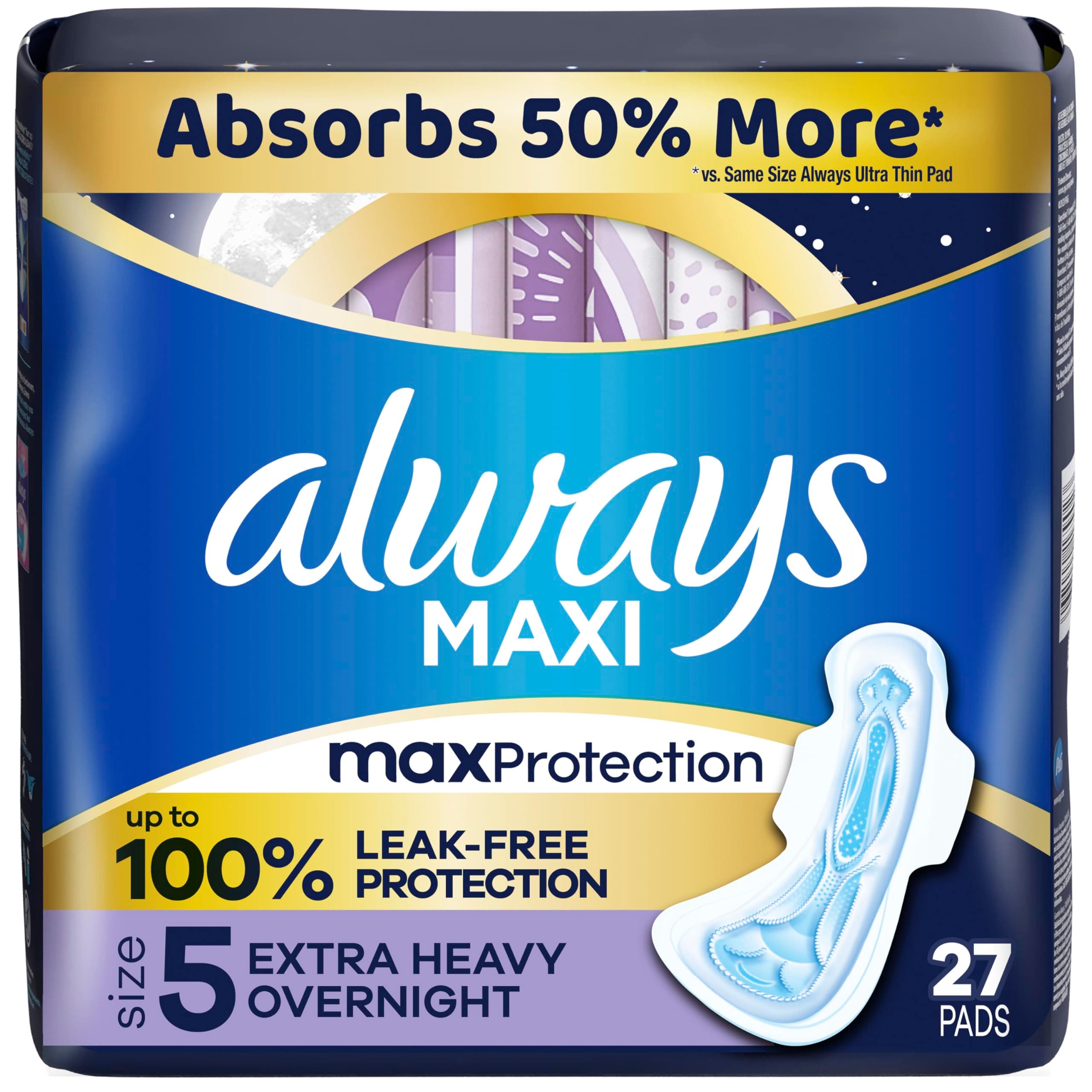 Maxi Size 5 Overnight Pads With Wings(27 Pads)
