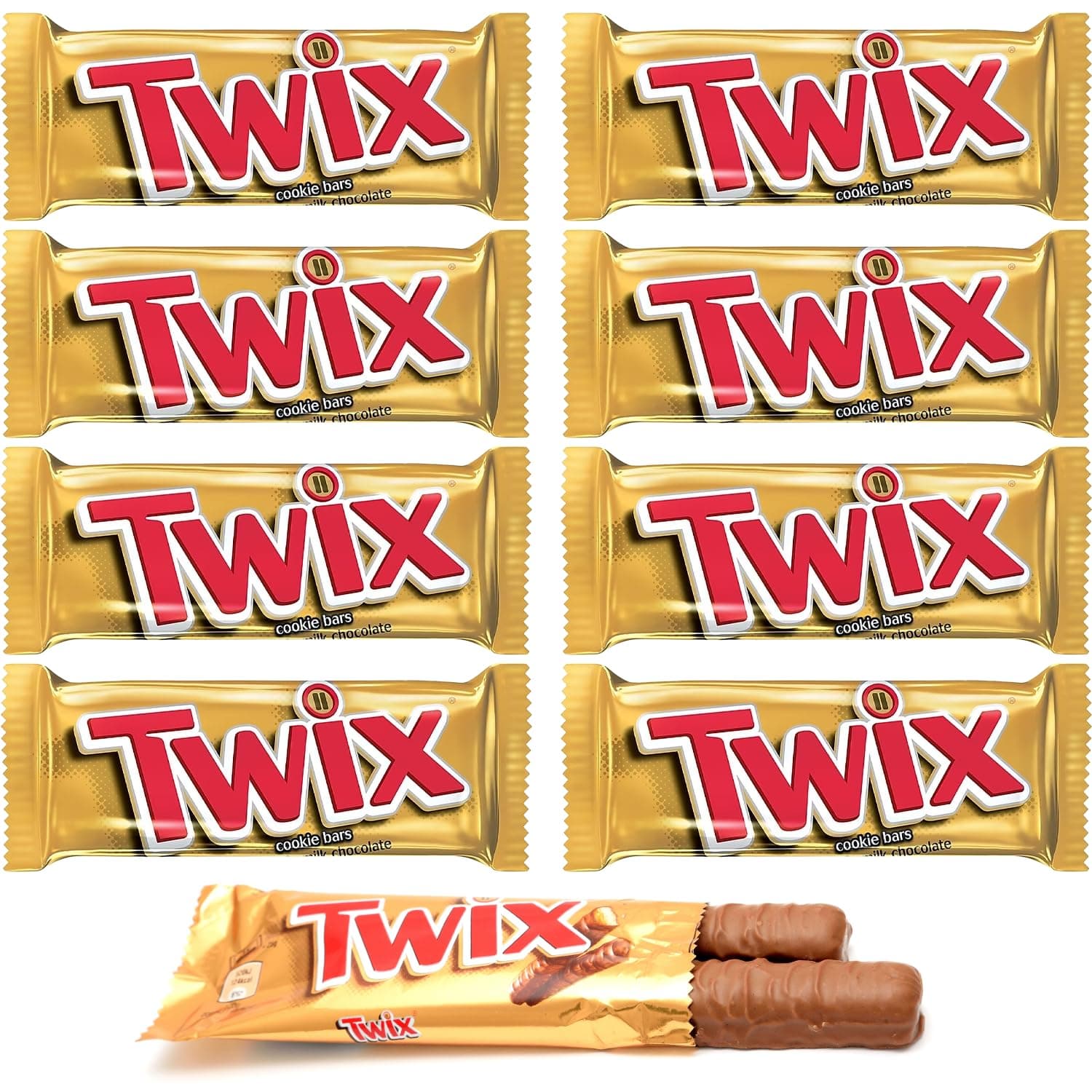 Twix Candy Bars Bulk: 50g Individually Wrapped Full-Size Caramel Cookie Bars - Satisfy Your Sweet Tooth with Twix! (Purpalia Packaging) (8 Pack)