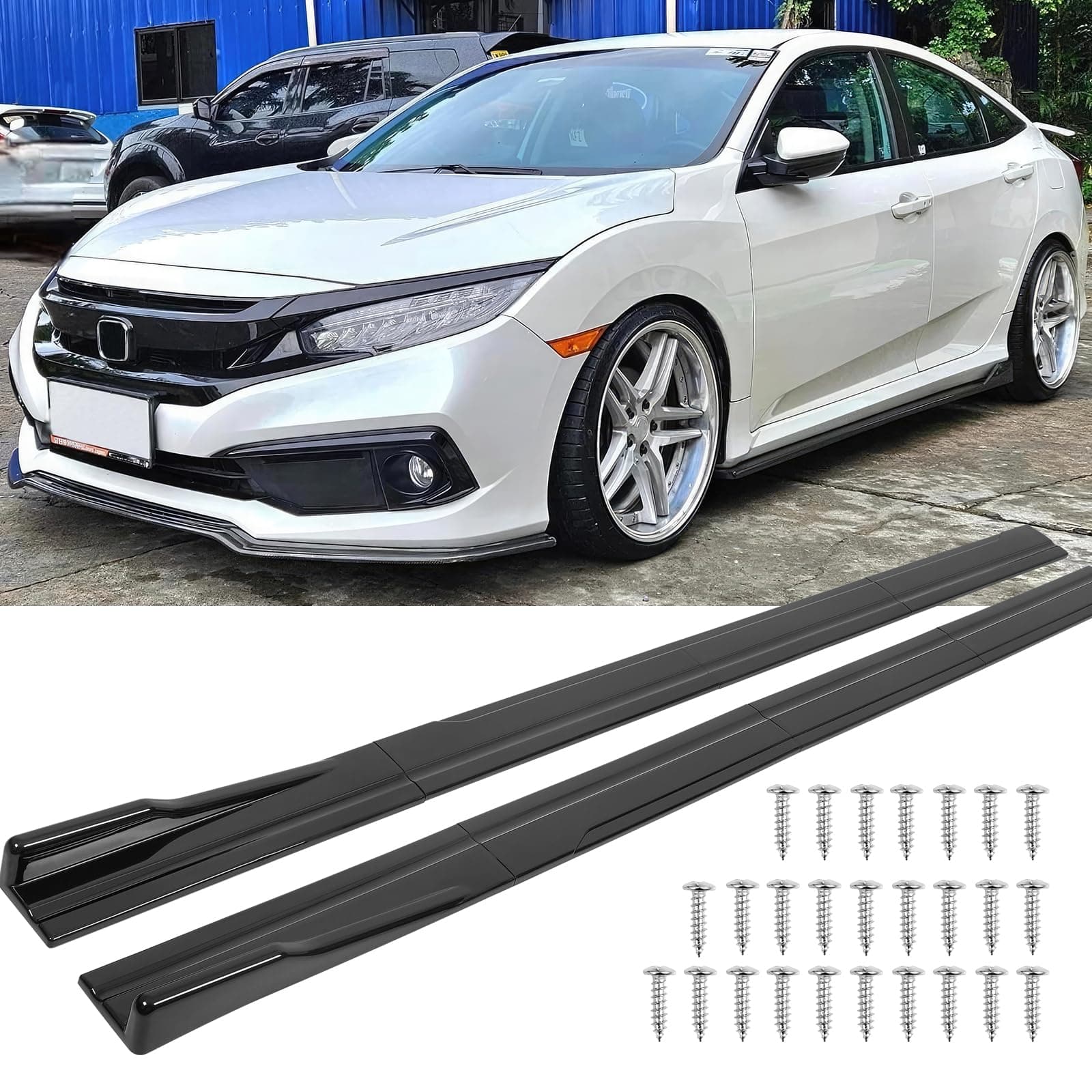 2PCS Universal Car Side Skirts, 86.6" Side Skirts Extension Splitter Lip, Car Rocker Panels Side Skirt Body Kit, Compatible with Honda Civic Toyota Corolla Nissan Altima VW Chevrolet Camaro