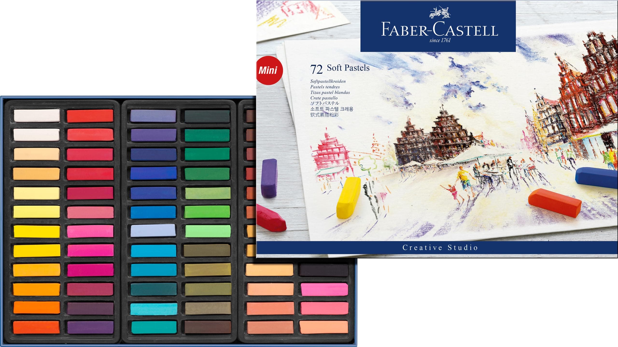 Faber-Castell Creative Studio Soft Pastels Mini, Multicoloured, Cardboard Wallet of 72, for Art, Craft, Drawing, Sketching, Home, School, University, Colouring