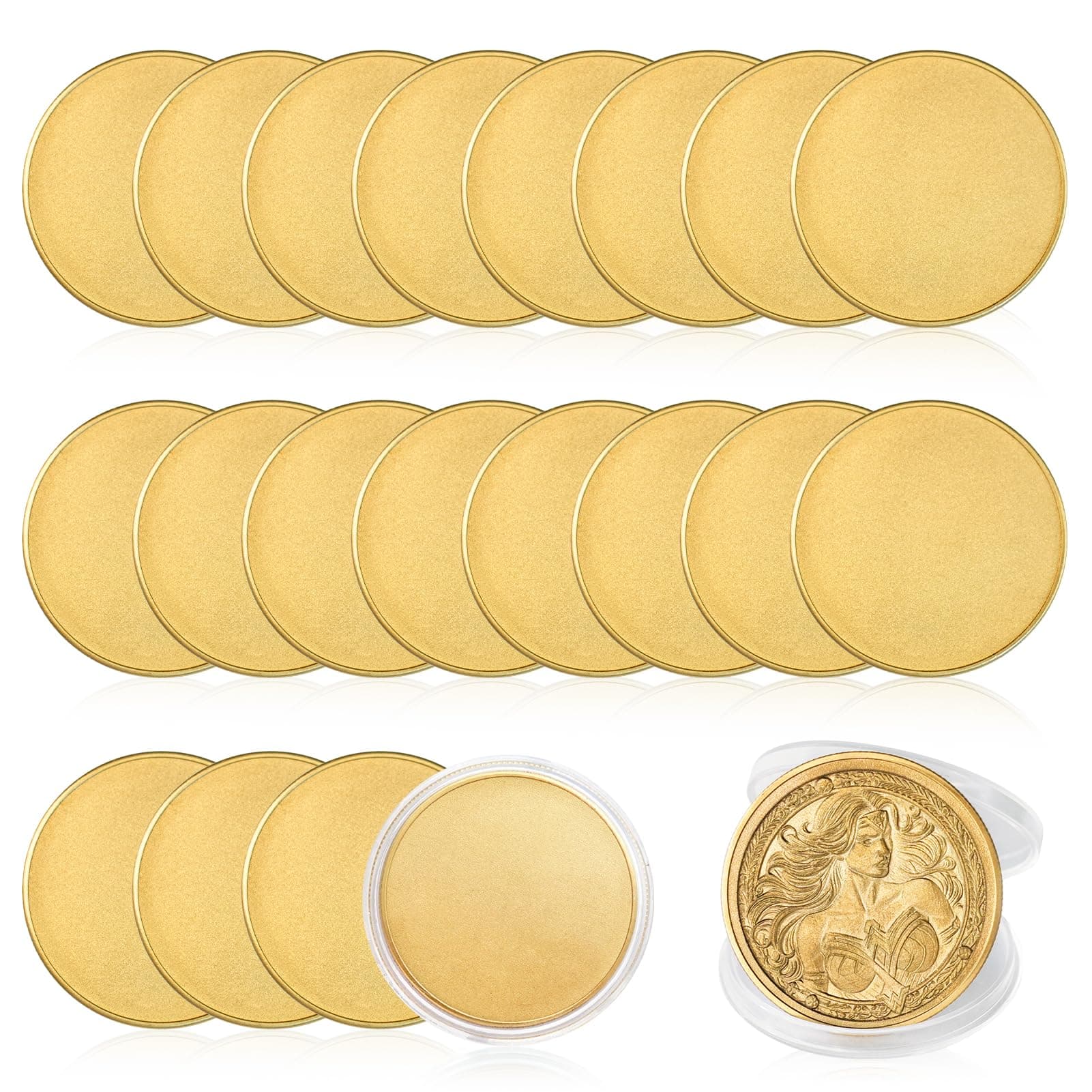 ComMarker 20 Pcs Brass Blank Challenge Coin,Threaded Edged 40 mm Engraving Blanks Coins,Acrylic Protection Box for DIY Crafts Engraving Travel Commemorative Collection Supplies