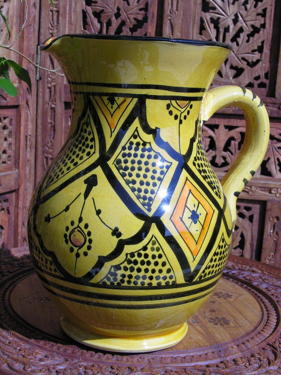 Traditional Moroccan ceramic jug in yellow