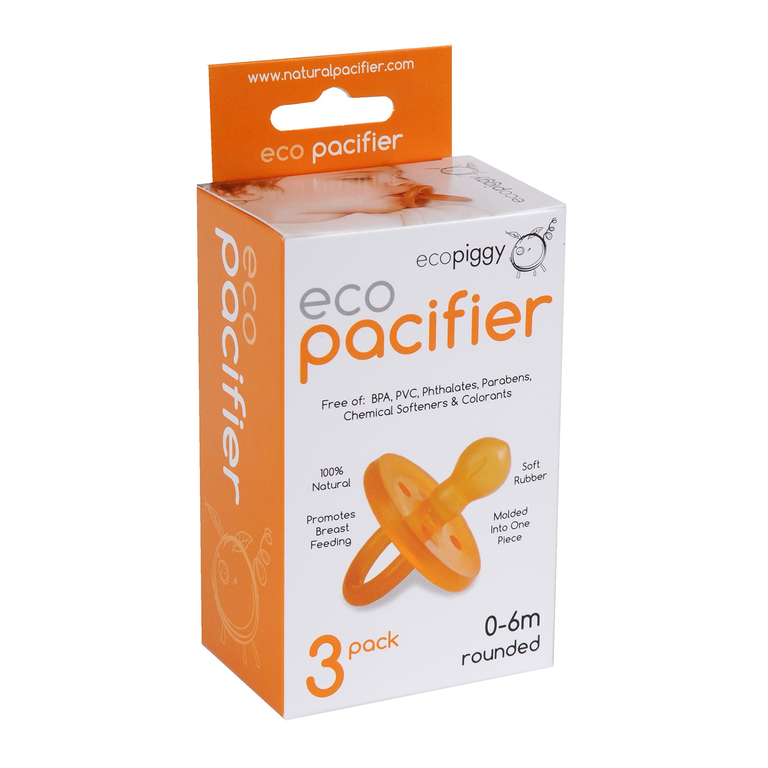 Ecopiggy Ecopacifier Natural Pacifier Rounded (3 pack) 0-6 Months