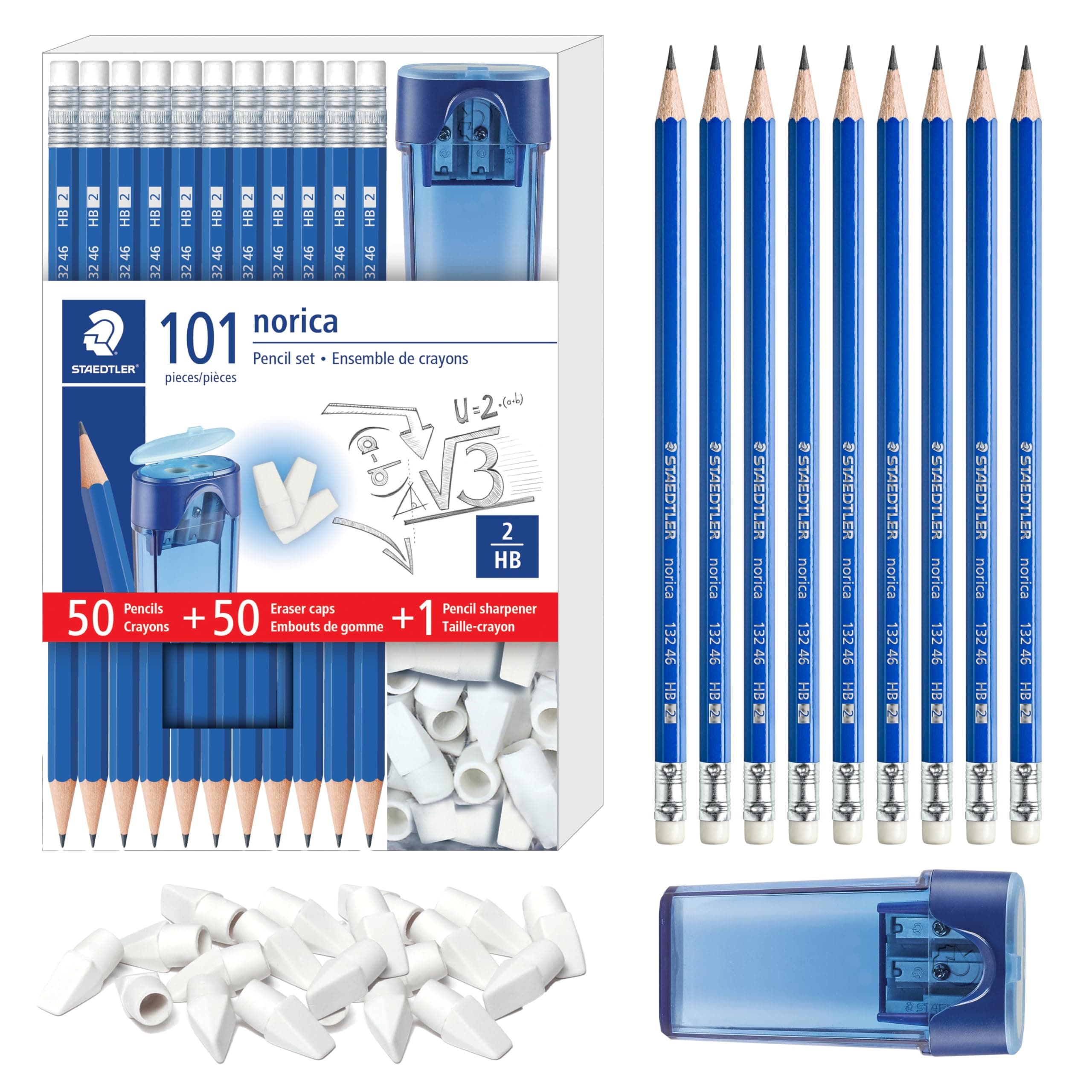 Norica Pencil Set With Eraser Caps and Sharpener, 101ct