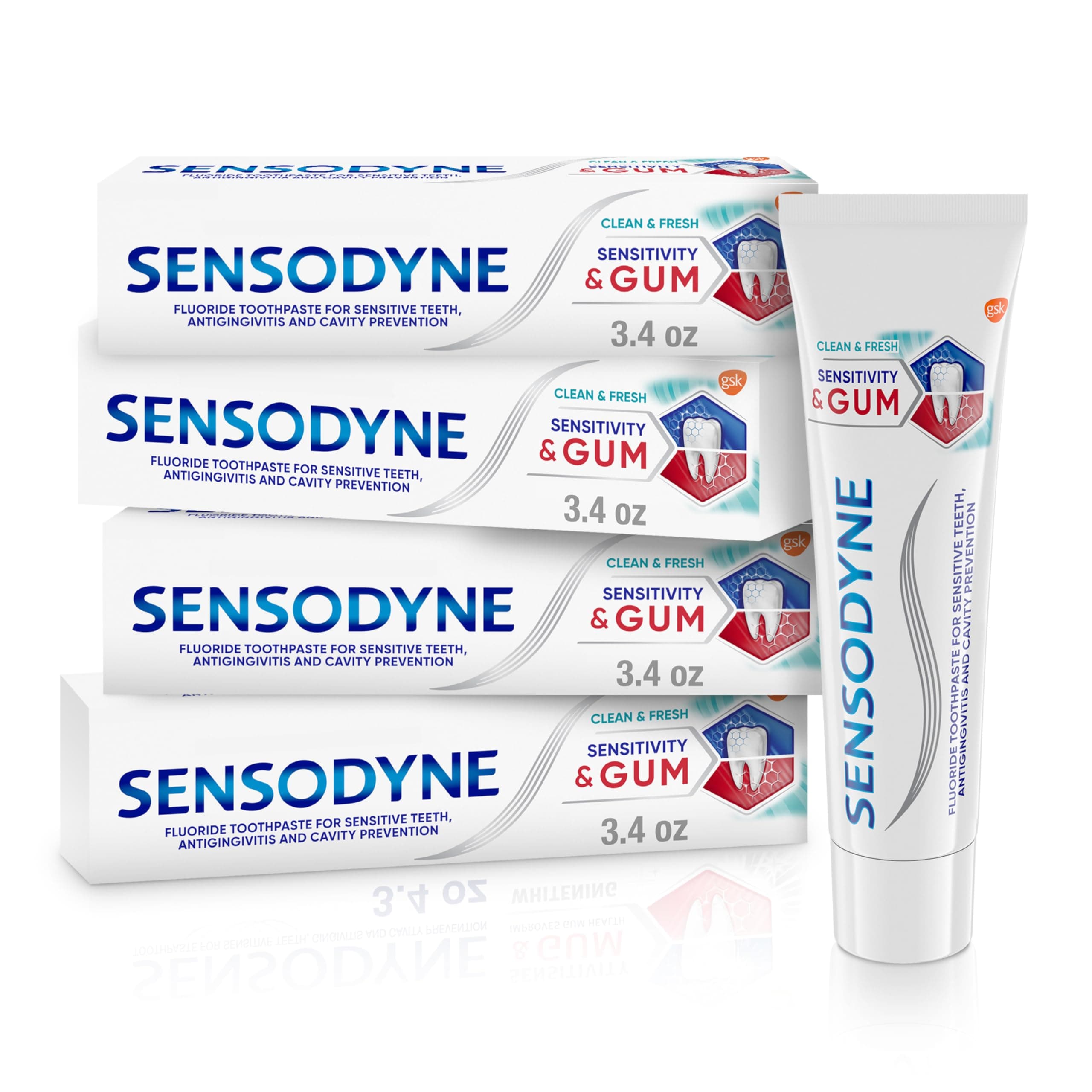 Sensitivity & Gum Sensitive Toothpaste for Gingivitis, Sensitive Teeth Treatment, Clean & Fresh - 3.4 oz (pack of 4)