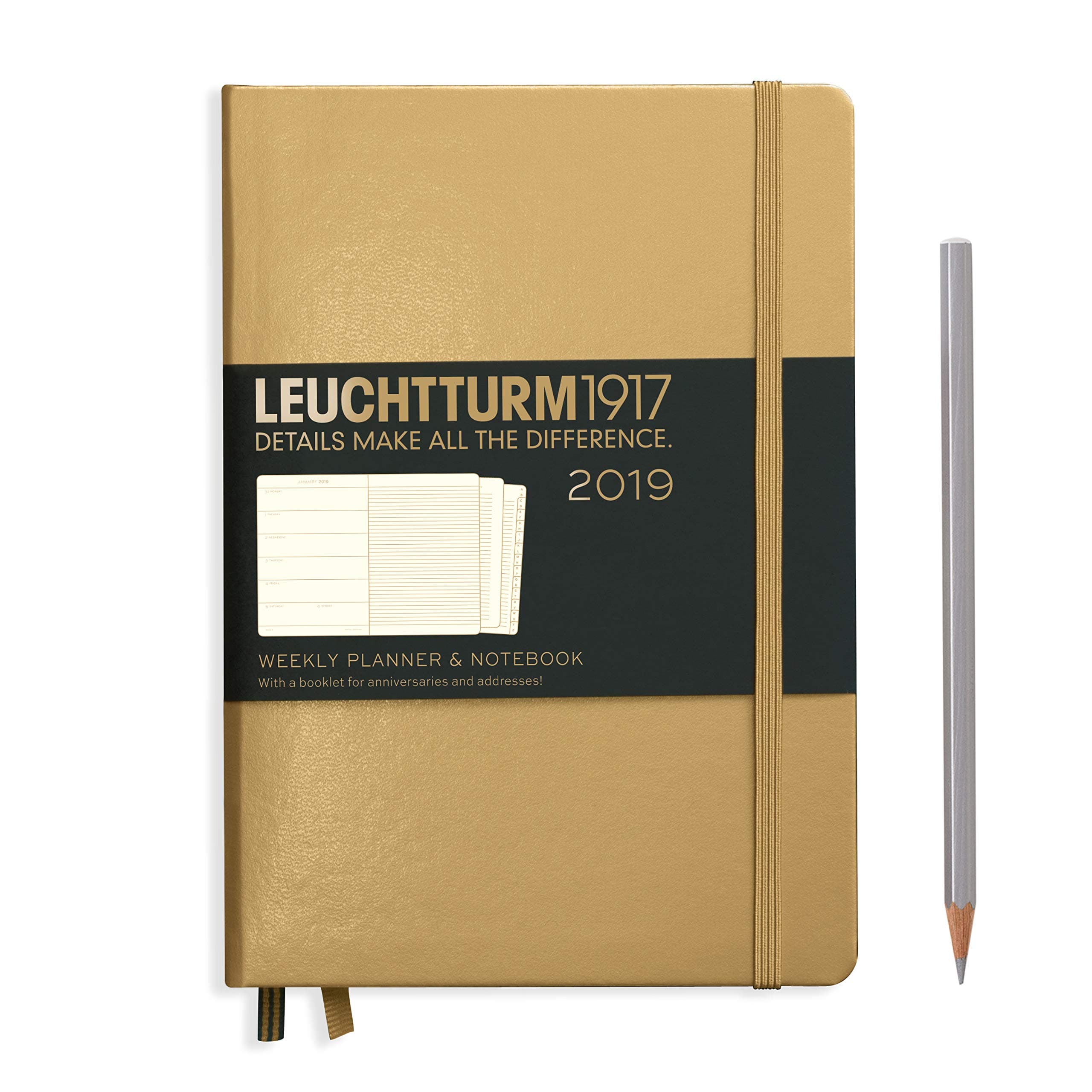 LEUCHTTURM1917 359088 Weekly Planner & Notebook 2019 Metallic Edition Medium (A5) Gold