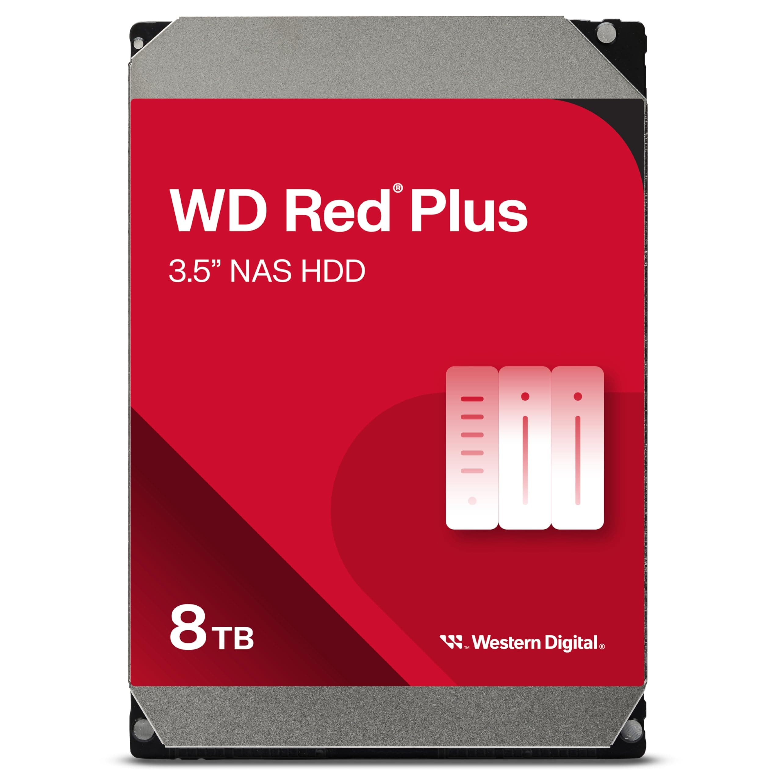 Western Digital 8TB WD Red Plus NAS Internal Hard Drive HDD - 5640 RPM, SATA 6 Gb/s, CMR, 256 MB Cache, 3.5" - WD80EFPX