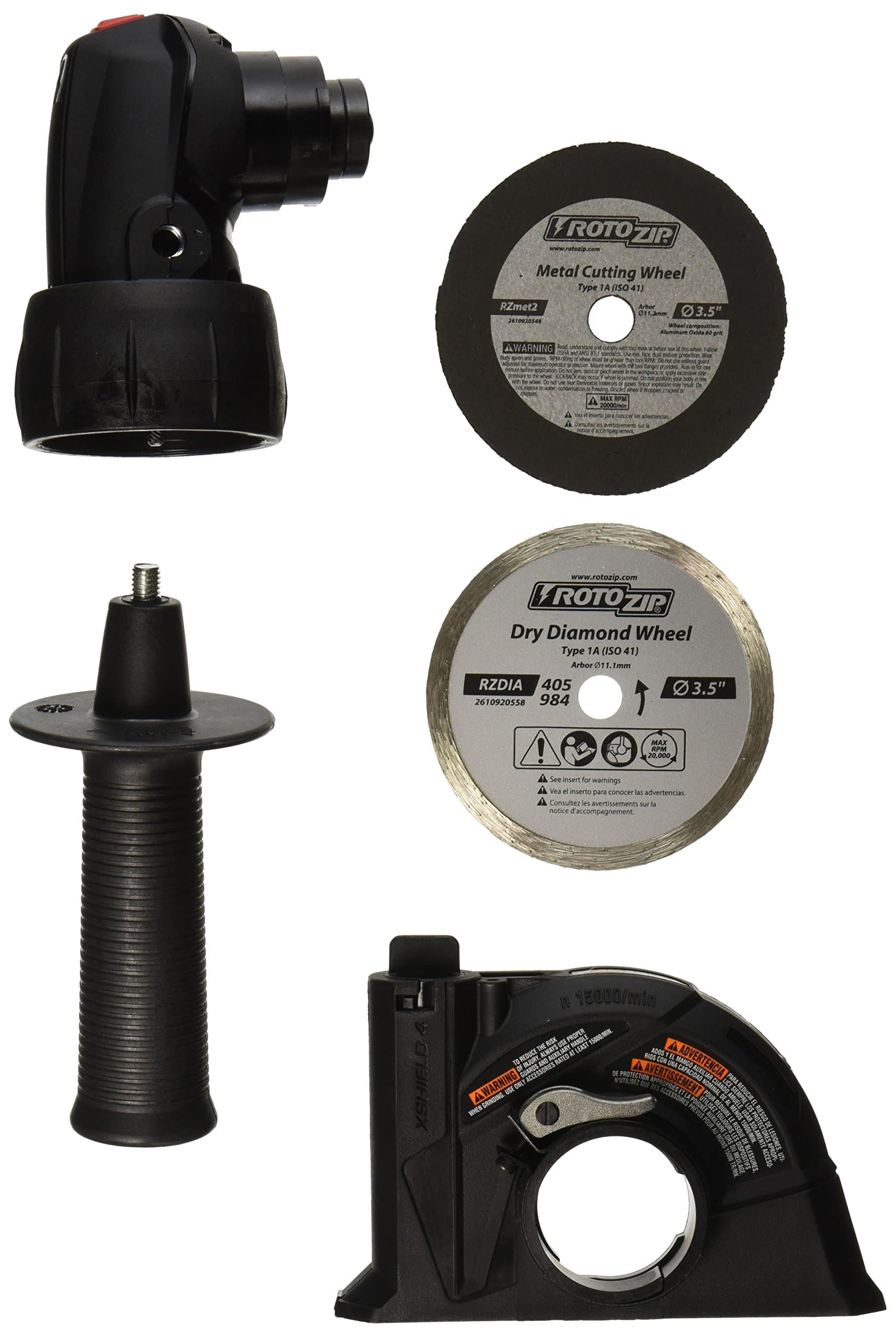 RotoZip ZM4-10 Zip Mate Right Angle Wheel-Cutting Attachment with X-Shield Cutting Guard, Support Handle, Metal and Tile Zip Wheel