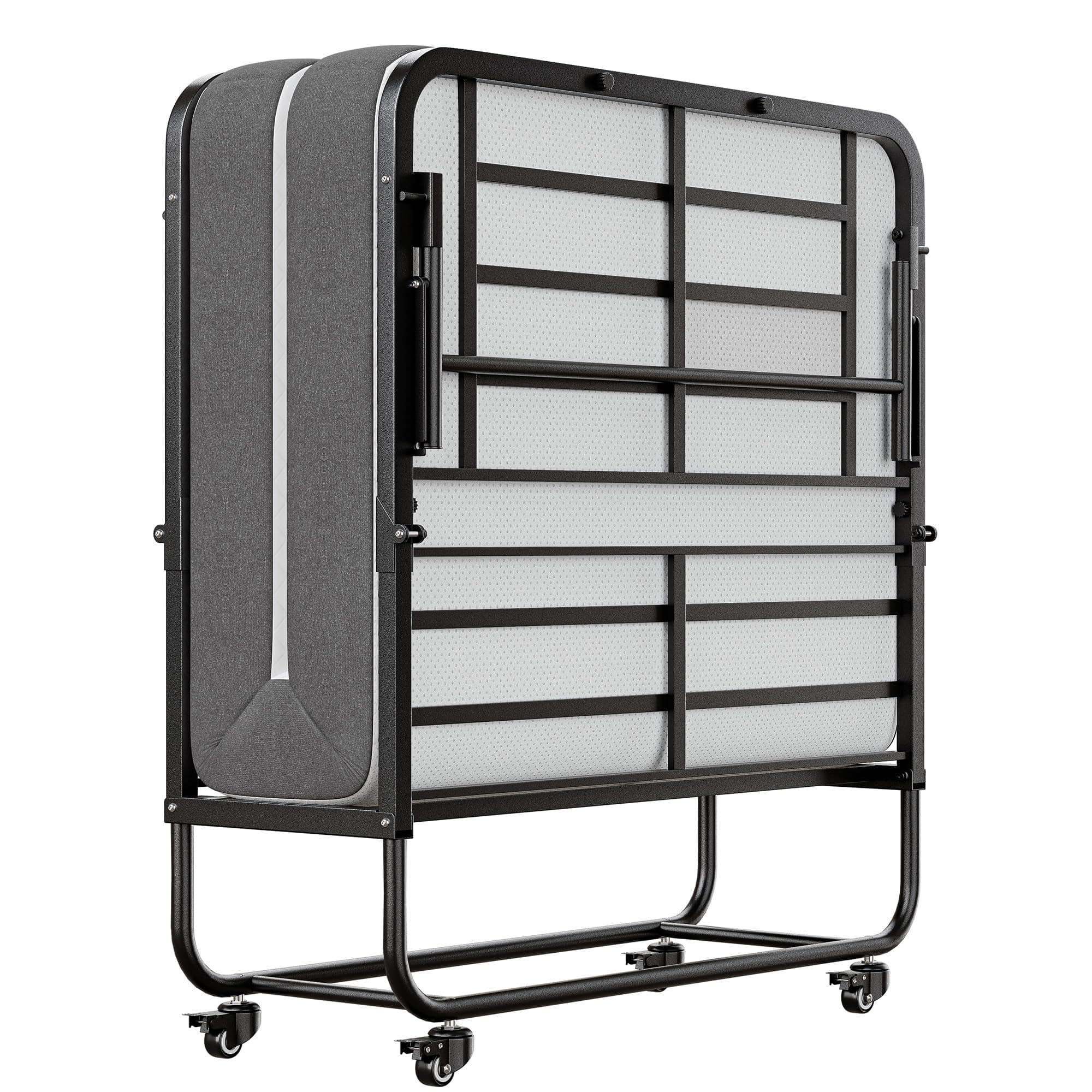 SunsGrove Twin Folding Bed with Mattress, 75" x 38" Foldable Guest Bed, Portable Rollaway Bed with 5" Memory Foam Mattress, Space-Saving Sturdy Metal Frame