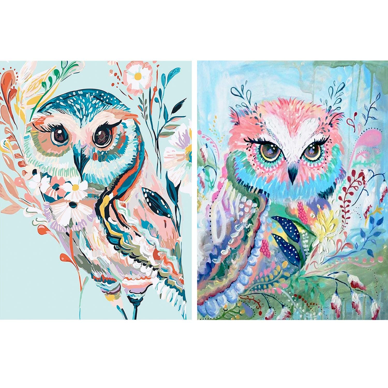 HaiMay 2 Pack DIY 5D Diamond Painting Kits Full Drill Rhinestone Painting Owl Diamond Pictures for Wall Decoration, Colorful Diamond Painting Style (Canvas 12×16 Inch)