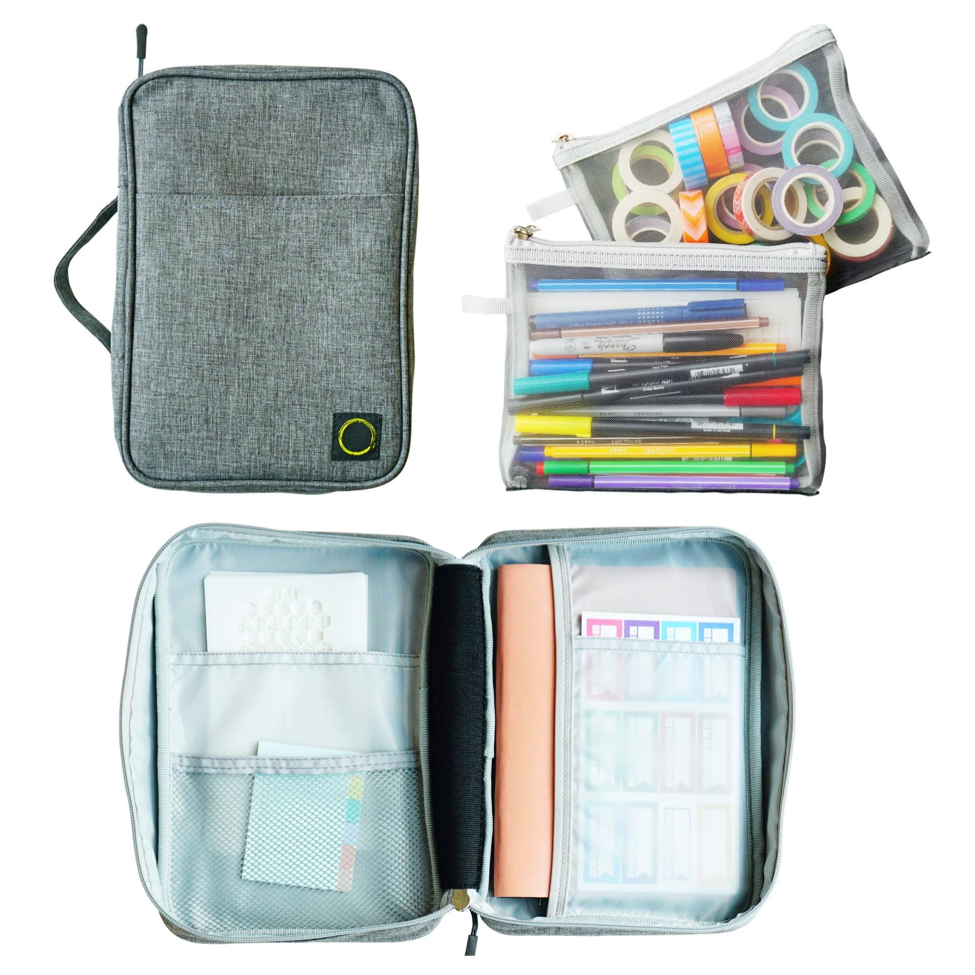 SUNNY STREAK Journal Supplies Storage Case (Grey - Medium) - Custom Travel Organizer Holder for A5 Planner, Pens, Journal Supplies and Accessories (Case Only - Supplies Not Included)