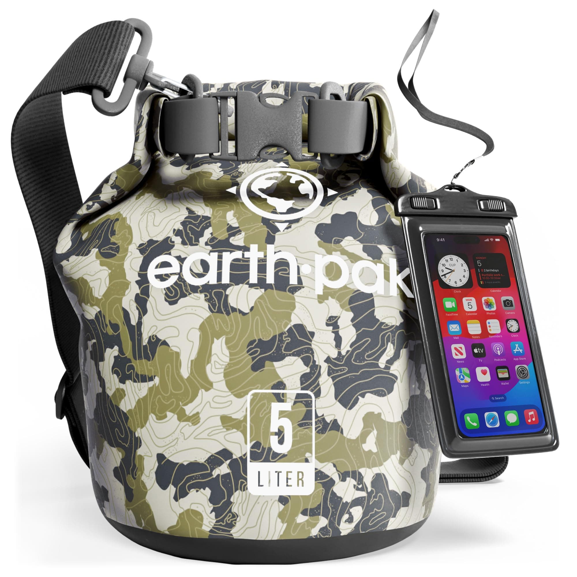 Earth Pak Waterproof Dry Bag - Roll Top Waterproof Backpack Sack Keeps Gear Dry for Kayak with Waterproof Phone Case