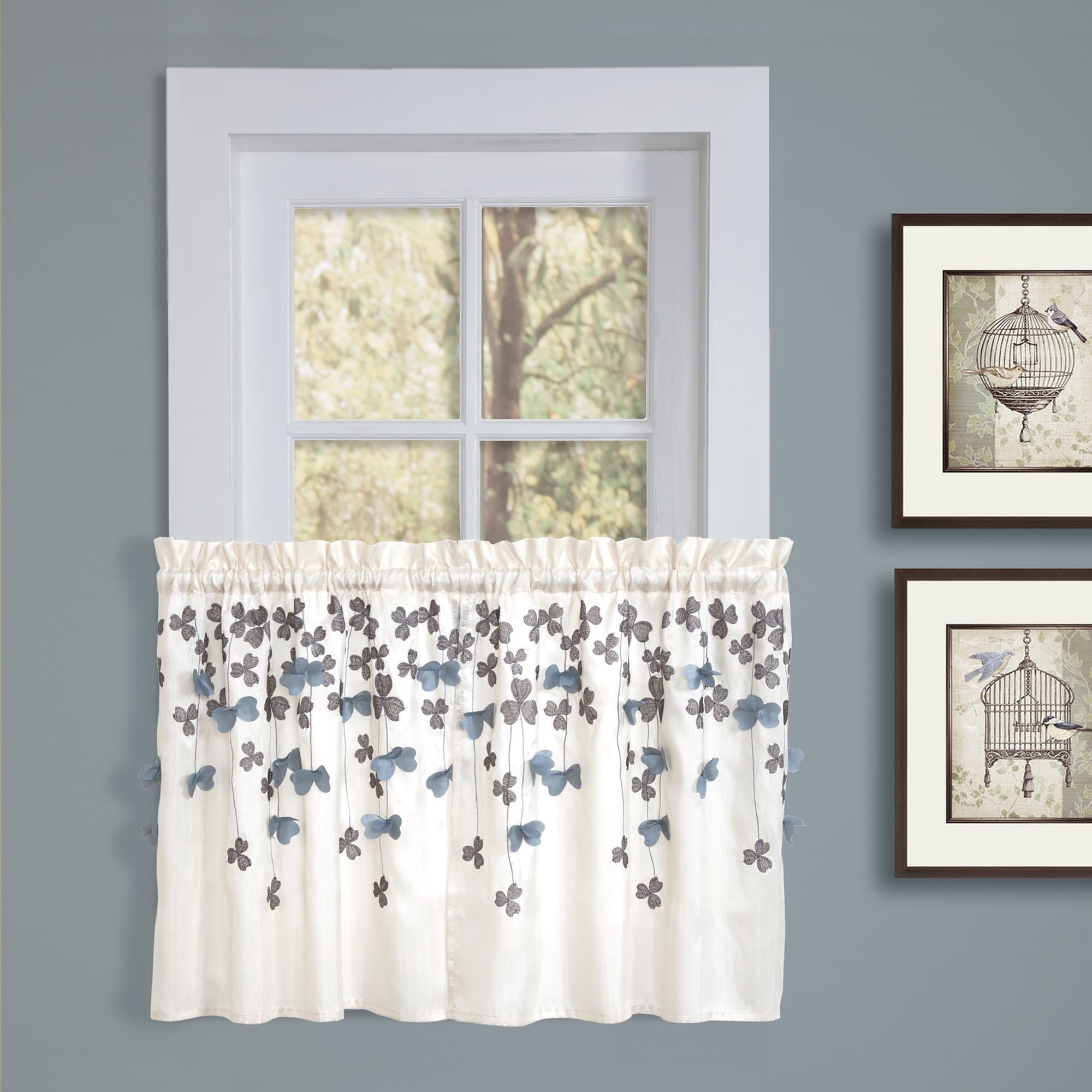 Lush Decor Flower Drops Window Kitchen Tiers, 24 by 29-Inch, Ivory, Set of 2