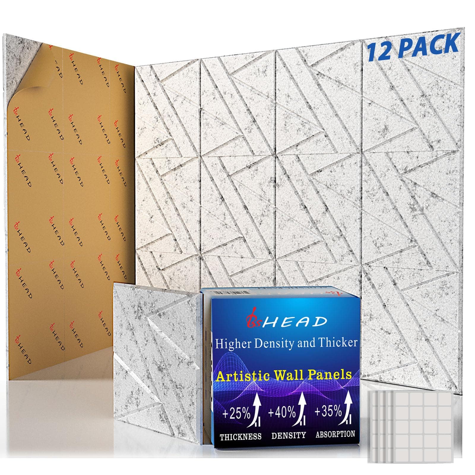 12 Pack Self-Adhesive Soundproof Wall Panels,12 x 12 x 0.47 In Sound Proof Foam Panels for Walls, 1.2lb/ft³ High Density, Thicker 0.47in, Acoustic Panels, Noise Dampening Panels for Home(Gray)