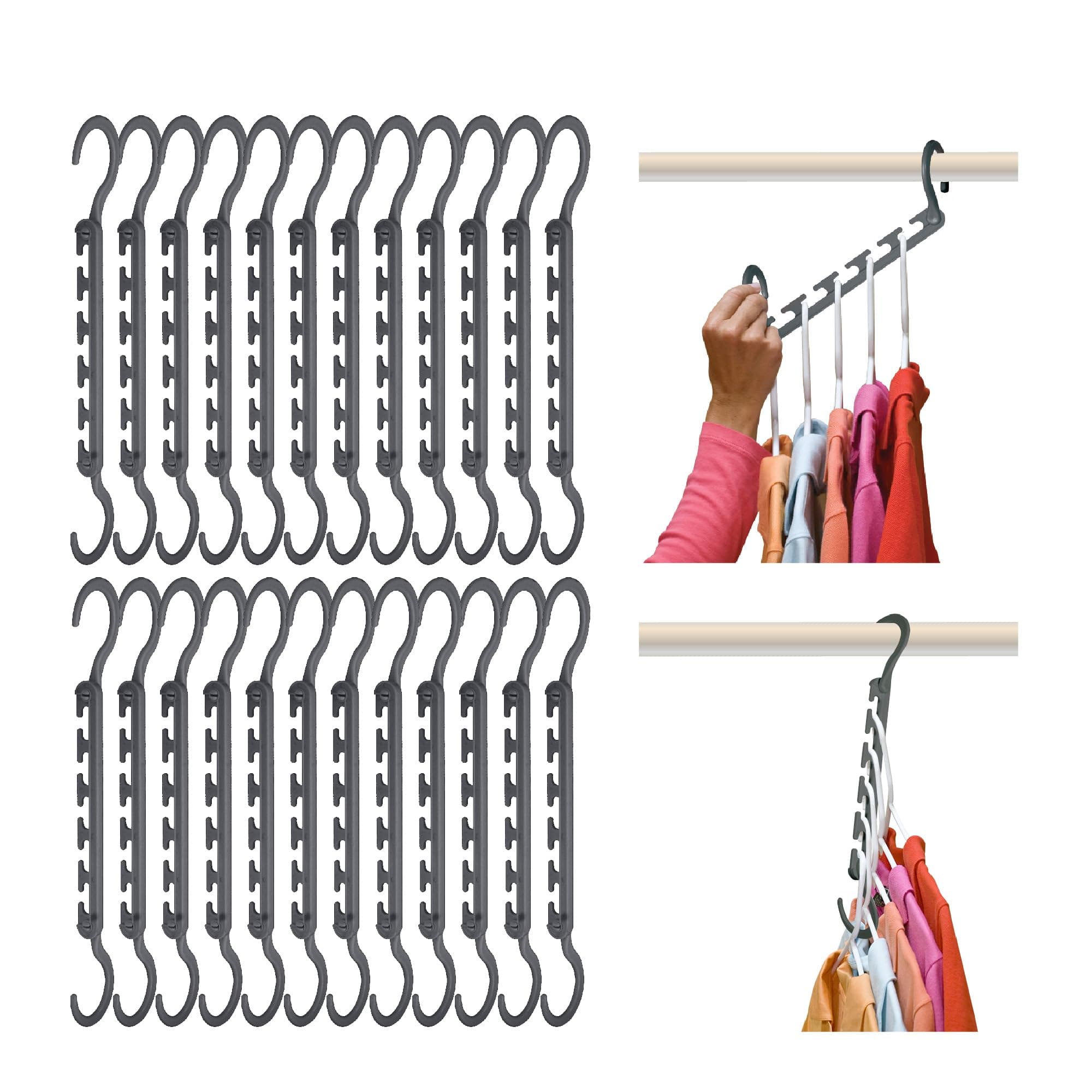 (Pack of 24) - Wonder Hanger Max NEW & IMPROVED, Pack of 24 - 3x the Closet Space for Easy, Effortless, Wrinkle-free Clothes, Comes Fully Assembled, Grey