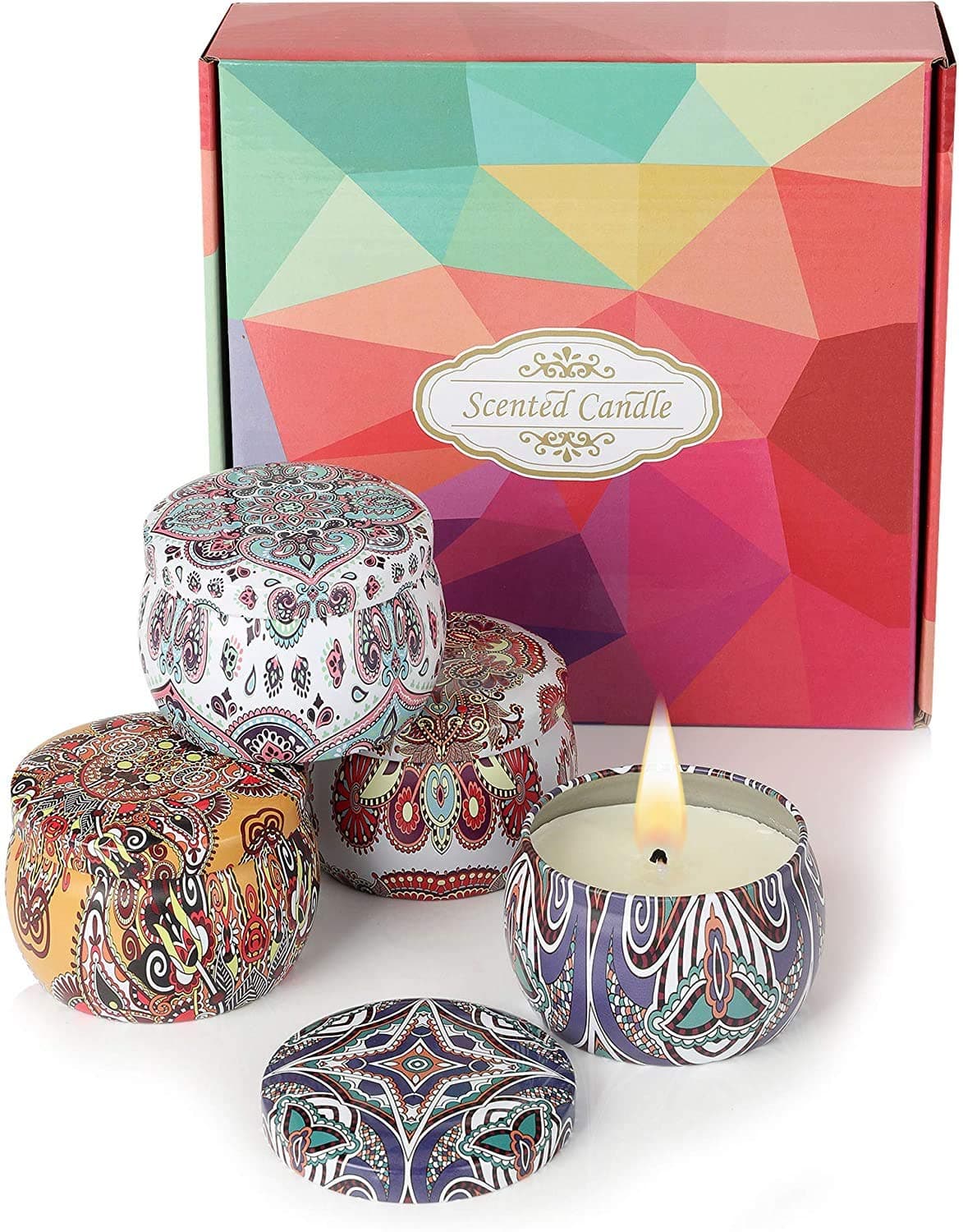 Orchid M Aromatherapy candle, 4 x 4.4 oz gift set, natural soy wax scented candle, smokeless relaxing and long-lasting fragrance, suitable for holiday gifts, bathing, home decoration