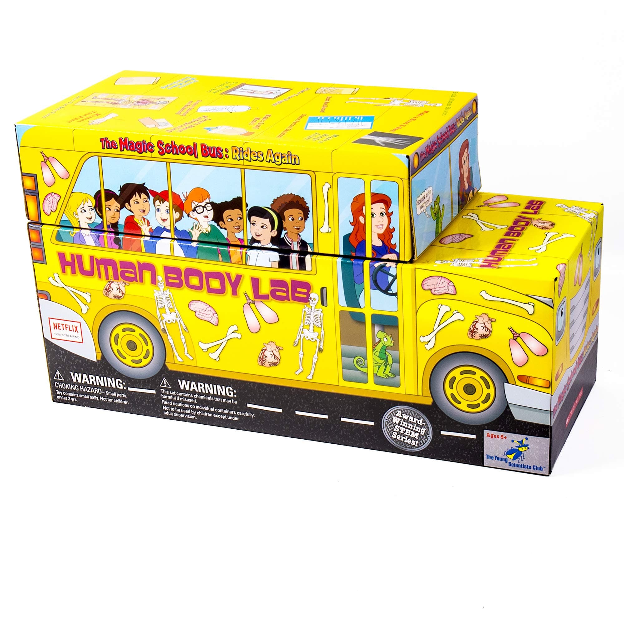 The Magic School Bus:Human Body Lab By Horizon Group USA,Homeschool STEM Kit,Includes Hands-On Educational Manual,Experiment Cards,Plastic Human Skeleton,Data Notebook,Hinge Joint Model & More,Yellow
