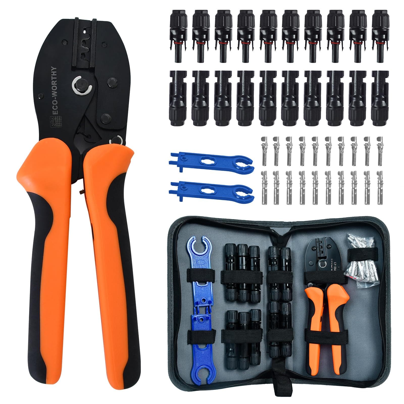 Solar Crimper Tool Kit for Solar Panel Cable Wire : 1PCS Solar Crimper and 10Pairs Solar connectors and 1Pair Solar Connector Spanner Wrench, Solar Installation Assembly Tools