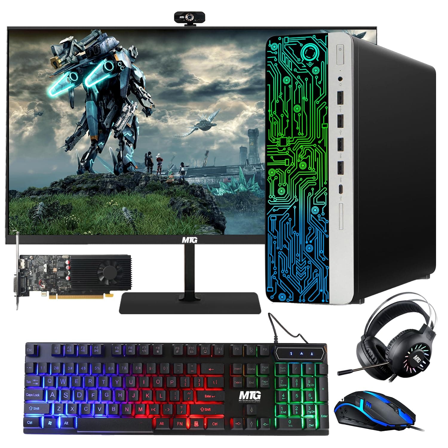 HP G3 Gaming Desktop PC, Intel Core i7 6th Gen, GT 1030 Graphics, 16GB RAM, 240GB SSD | 2TB HDD, MTG New 27 inch Monitor, RGB Keyboard Mouse, RGB Headphone, Webcam, Windows 11 Pro (Renewed)