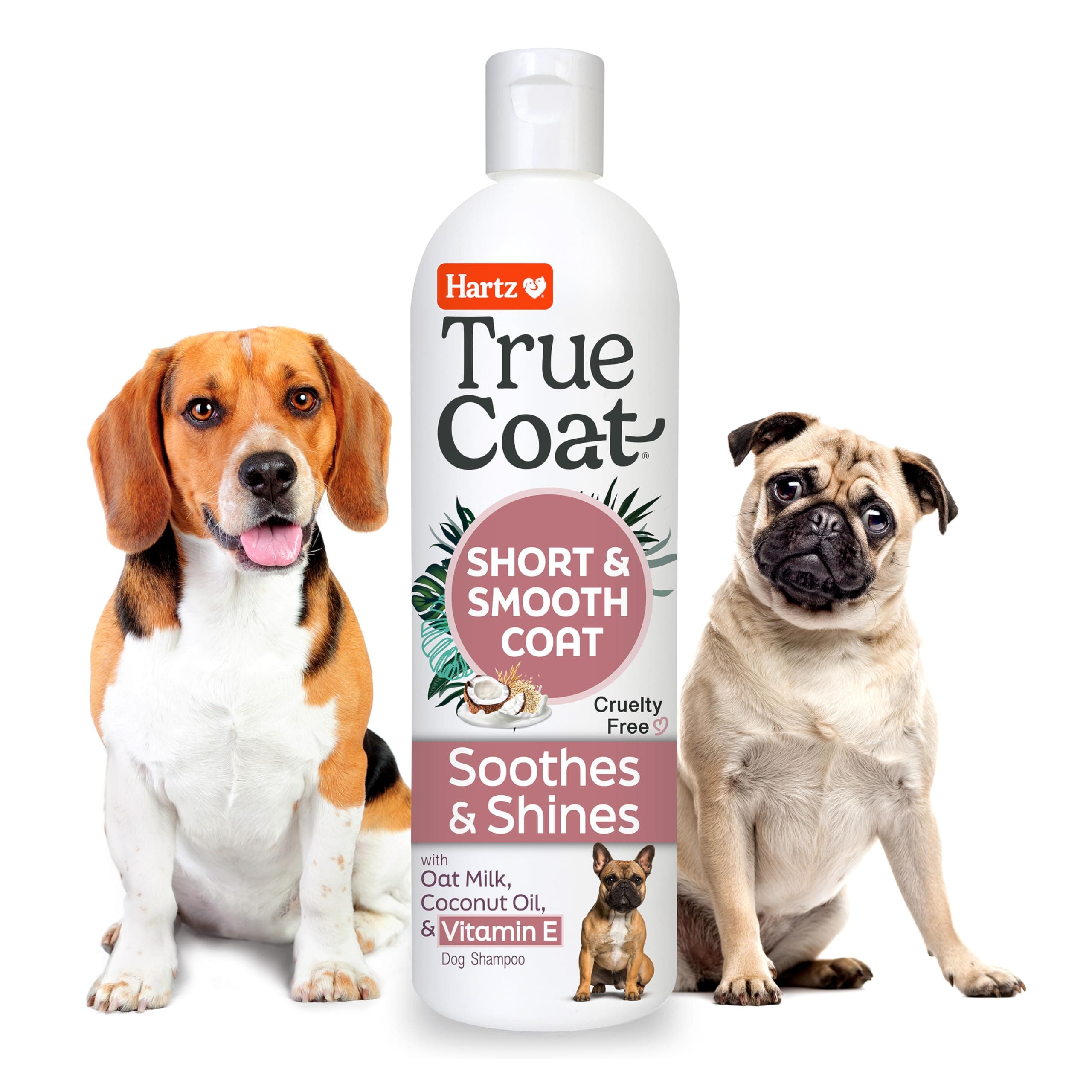 Hartz True Coat Short & Smooth Coat Dog Shampoo, 5 in 1 Soothes & Shines with Oat Milk, Coconut Oil & Vitamin E, 16 oz