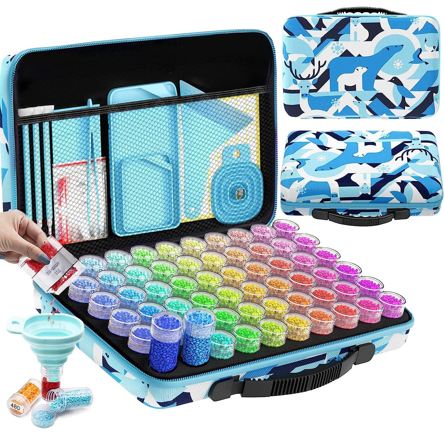ARTDOT 5D Diamond Art Storage Boxes with 60 Slots, 101pcs Diamond Painting Accessories and Tools Kits with Pens for Adults(Blue)