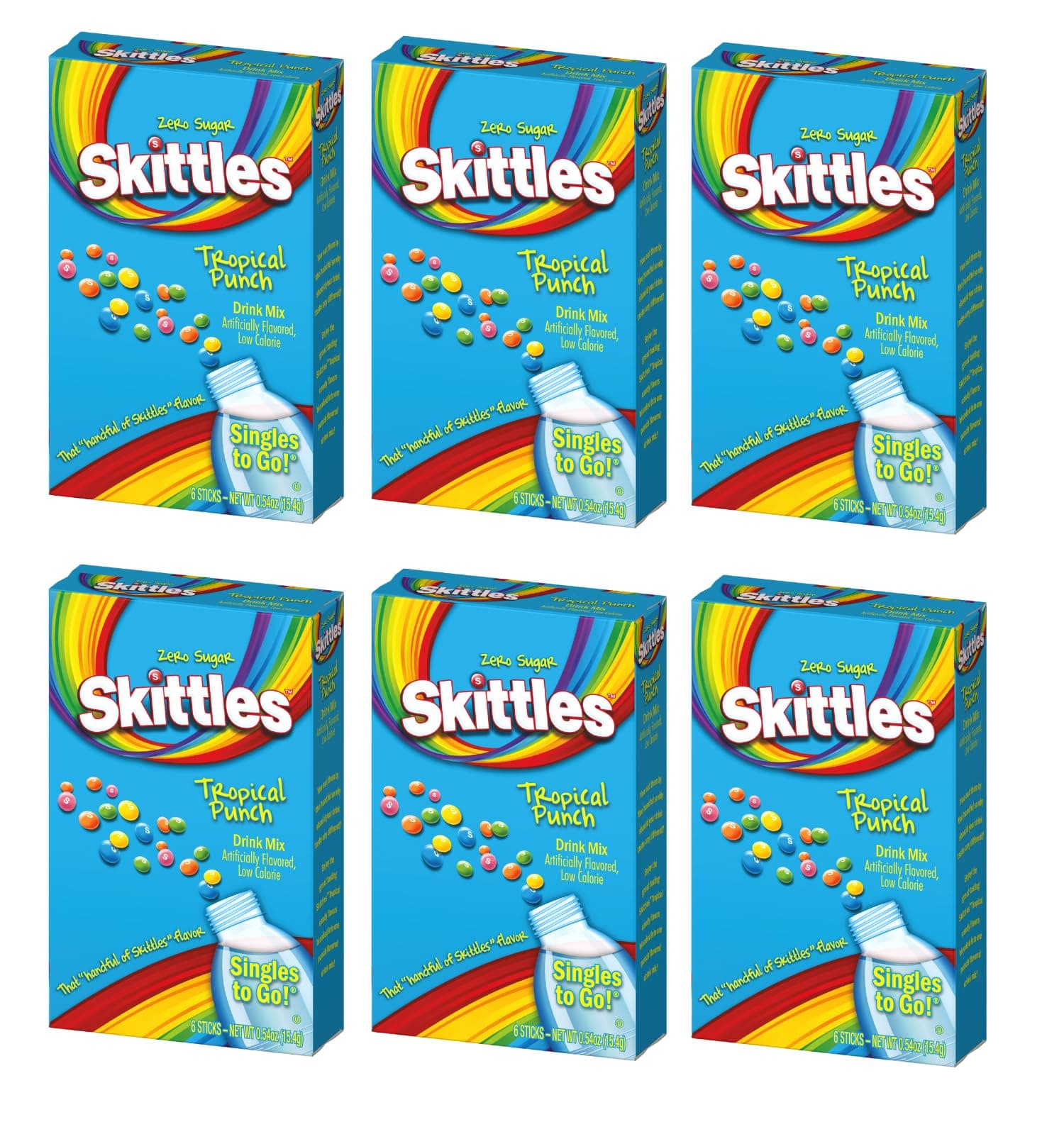 Skittles Drink Mix, Tropical Punch, 6 count Boxes (Pack of 6)