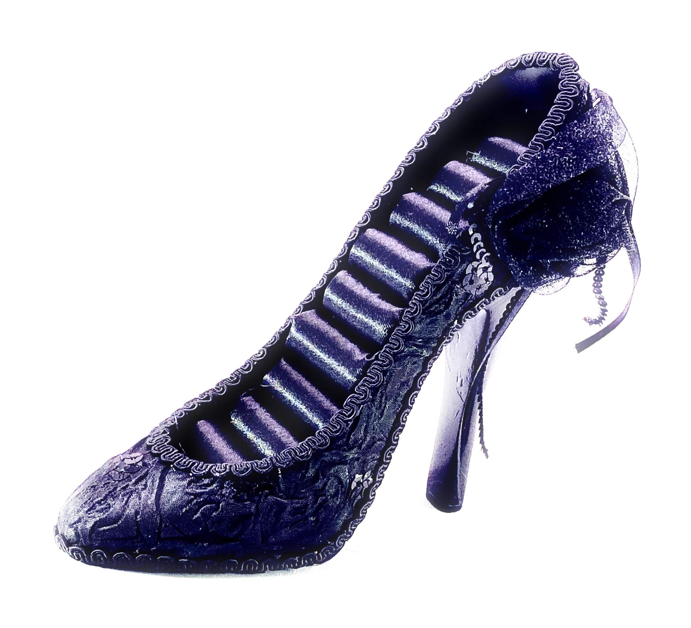 Elegant Black w/Flower Bow Stiletto High Heel Ring Holder Shoe