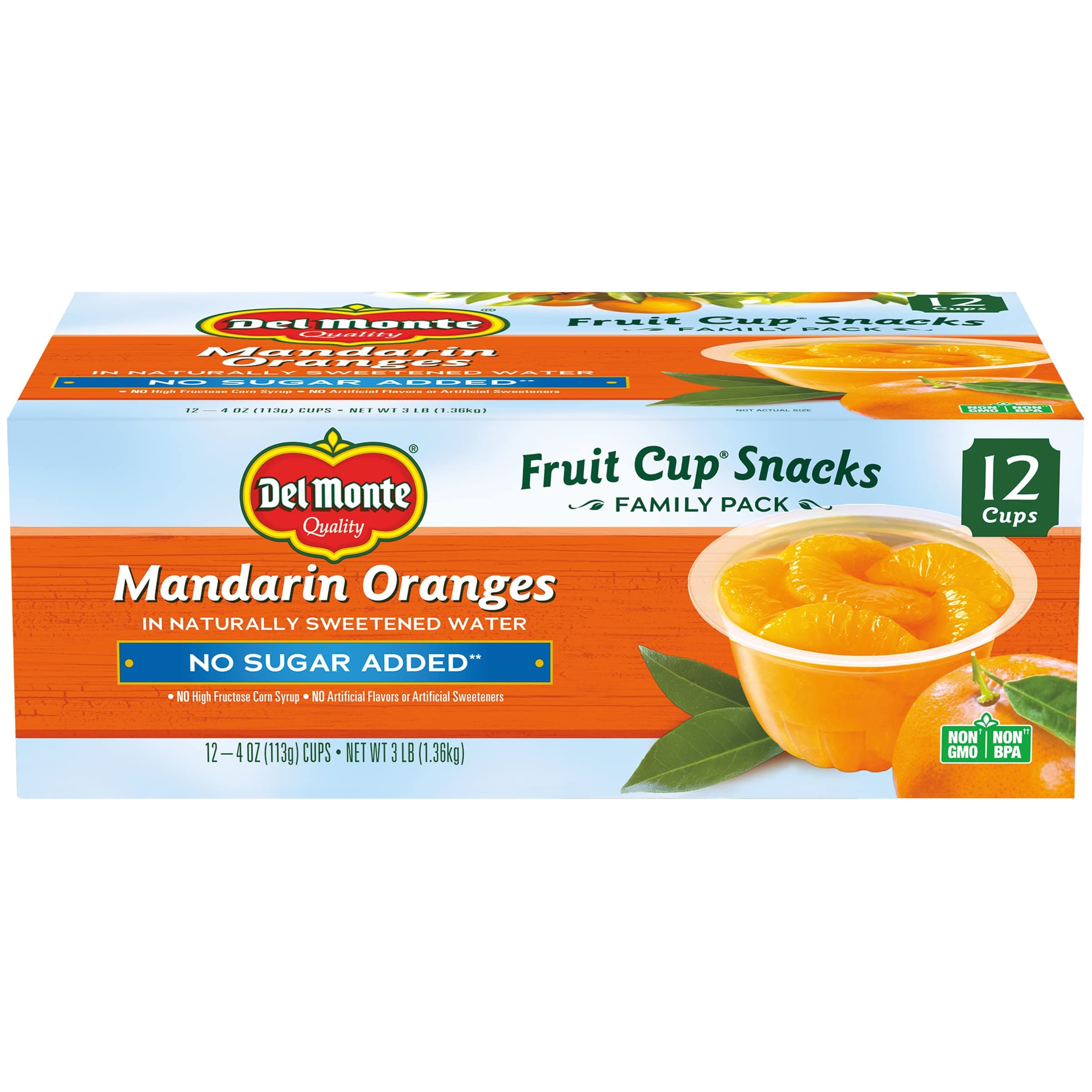 Mandarin Oranges FRUIT CUP Snacks in Naturally Sweetened Water, No Sugar Added, 12 Pack, 4 oz