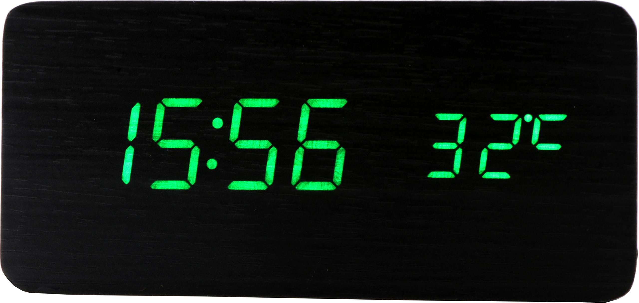 Vinlite Green LED Desk Clock Black Wood