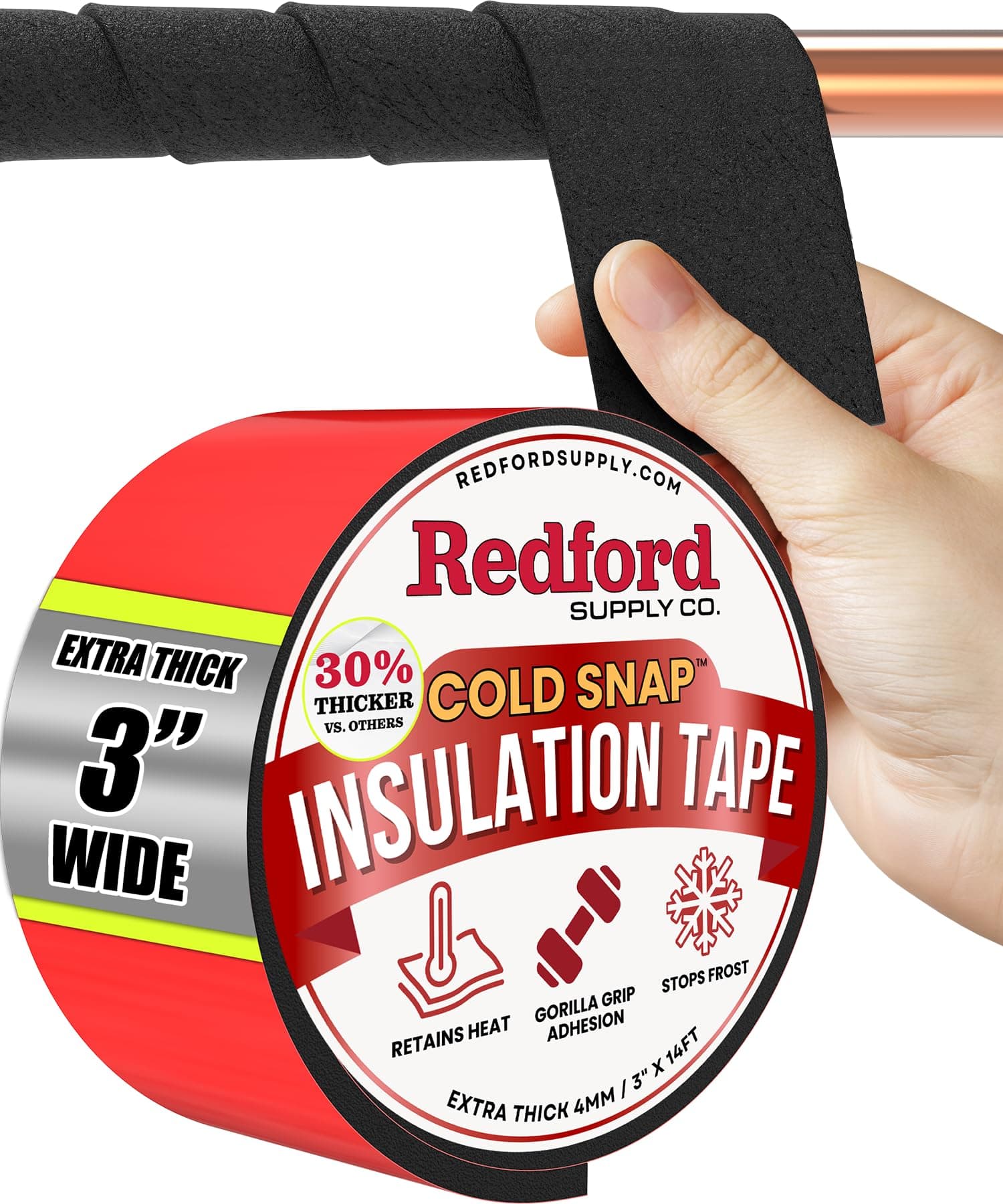 Redford Supply Co. 3 inch x 14 ft, Pipe Insulation, Outdoor Pipe Insulation Wrap for Winter Freeze Protection, Water Line Freeze Protection Foam, Insulated Wrap for Copper Pipes, PVC, AC Line