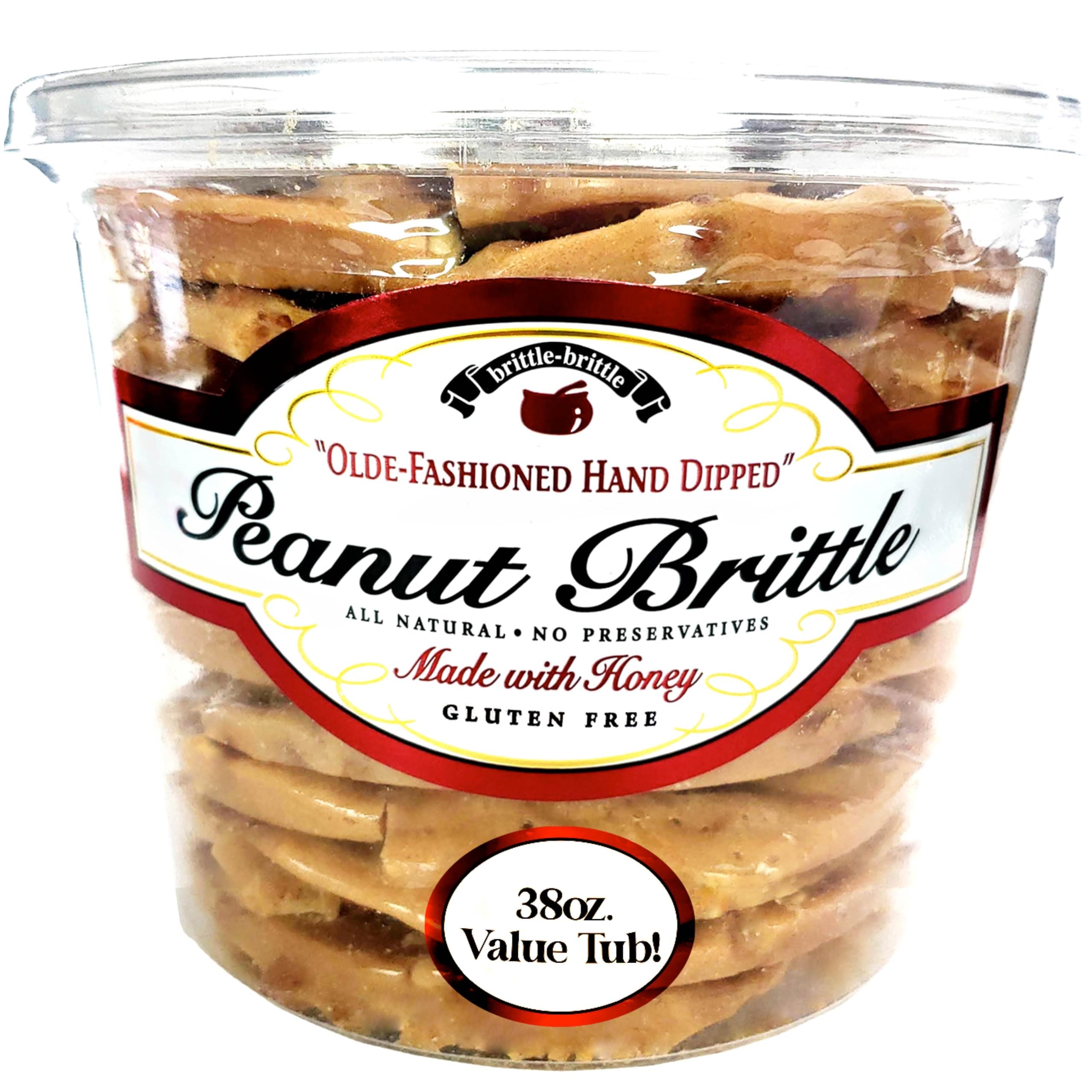 brittle-brittle Peanut Brittle Candy, Handmade Old Fashioned Peanut Brittle Made with Honey, All Natural, Gluten Free, Perfect Snack or Gift, 38 oz