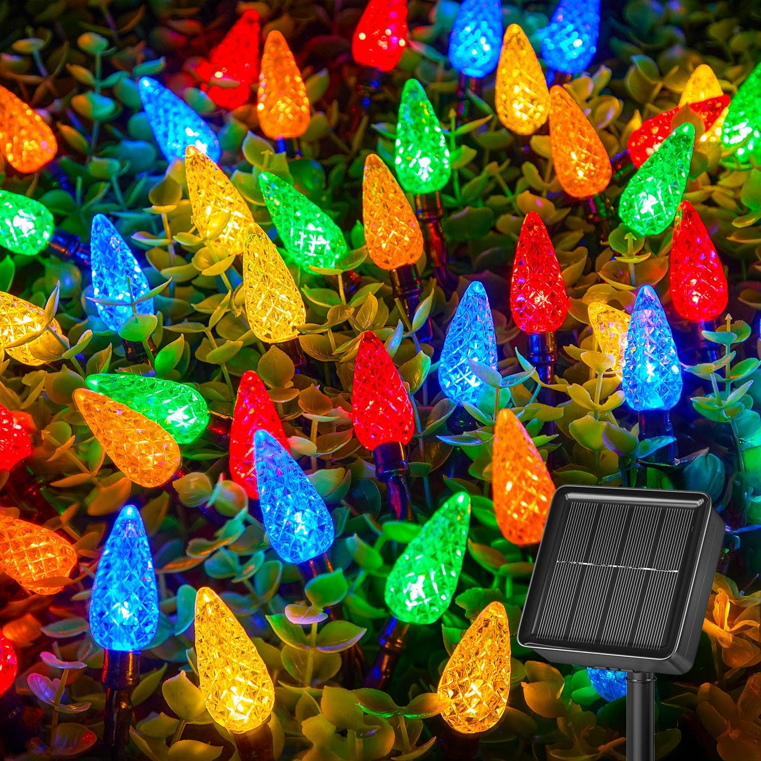 Brightown LED C6 Solar String Lights Outdoor Waterproof Fairy Lights, 22.64ft 50 LEDs Multicolor Solar Christmas Lights Outdoor, Christmas Decorations for Christmas Garden Yard Fence Patio Party Decor