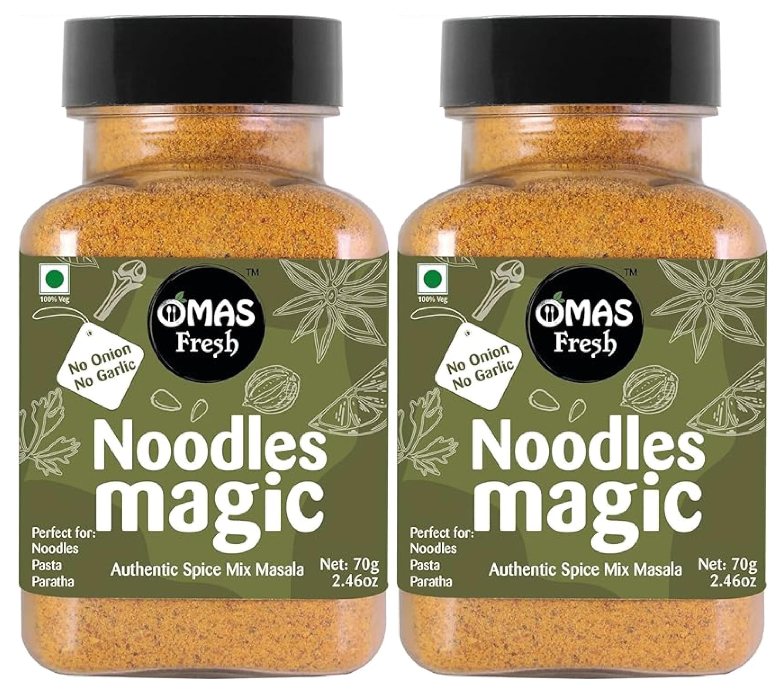 Omas Fresh No Onion, No Garlic Noodles Magic Authentic Spice Mix Masala | Jain Masala Best for Making Noodles, Pasta, Paratha, Wrap (70g, Pack of 2)
