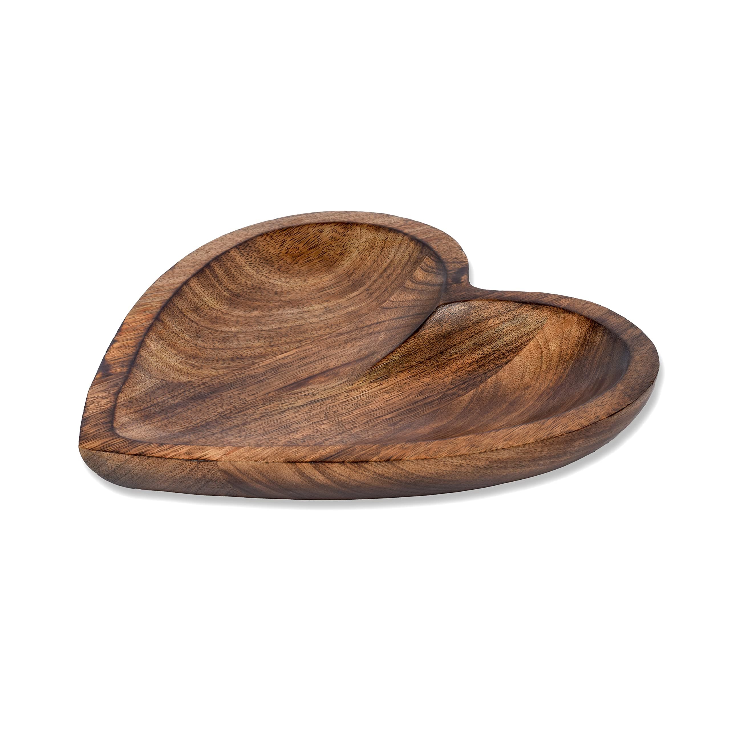 EDHAS Mango Wood Heart Curved Shaped Decorative Bowl for Table Centerpieces Home Party Wedding Décor (10" x 10" x 1.5")