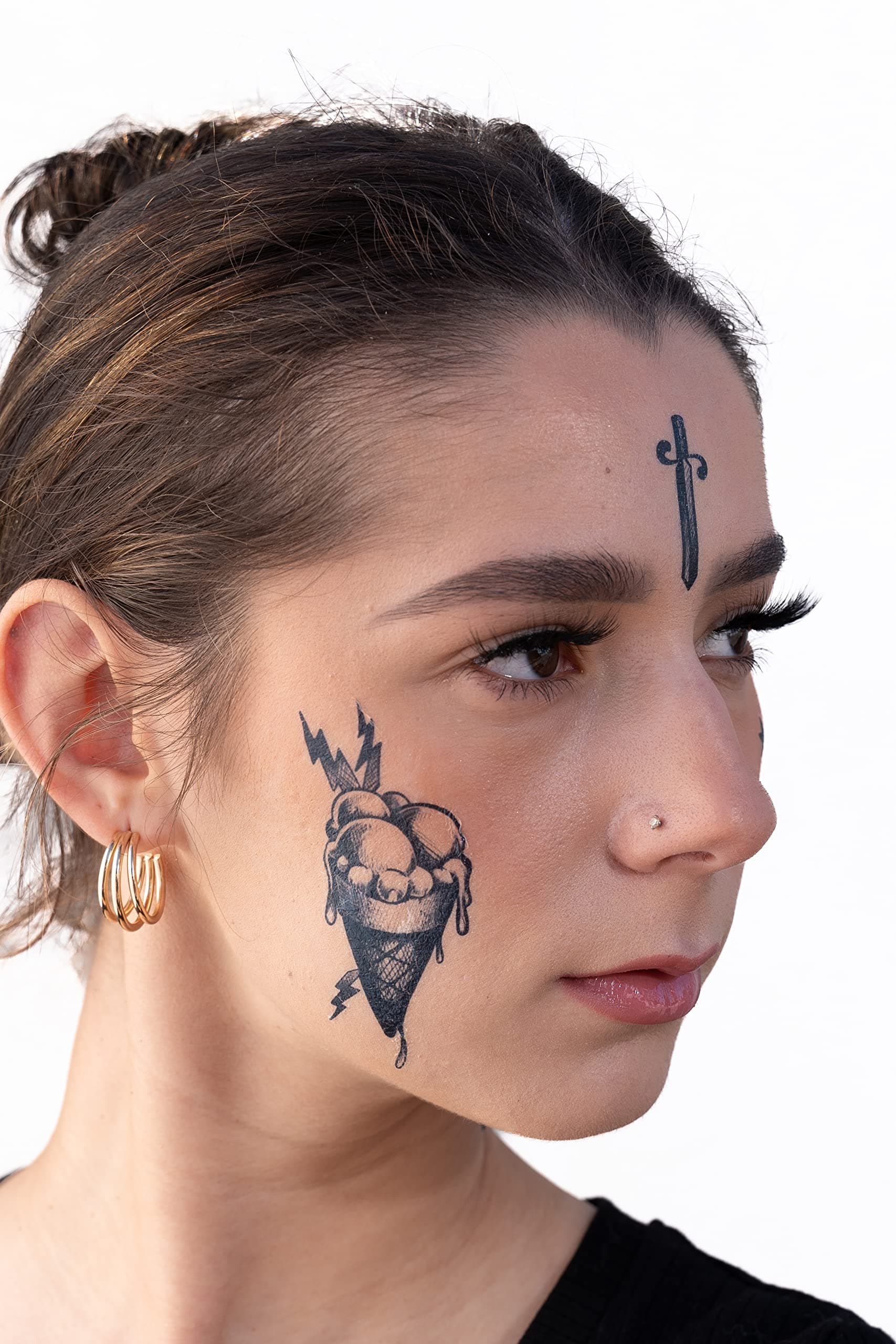 Thug Ink Temporary Tattoos - Volume II - 6 Temporary Tattoos ~ Face Tattoos ~ Ice Cream Cone, Dagger, Crown, Cross, etc ~ Thug Life ~ Fake Tattoos ~ Water-Transfer Tattoos