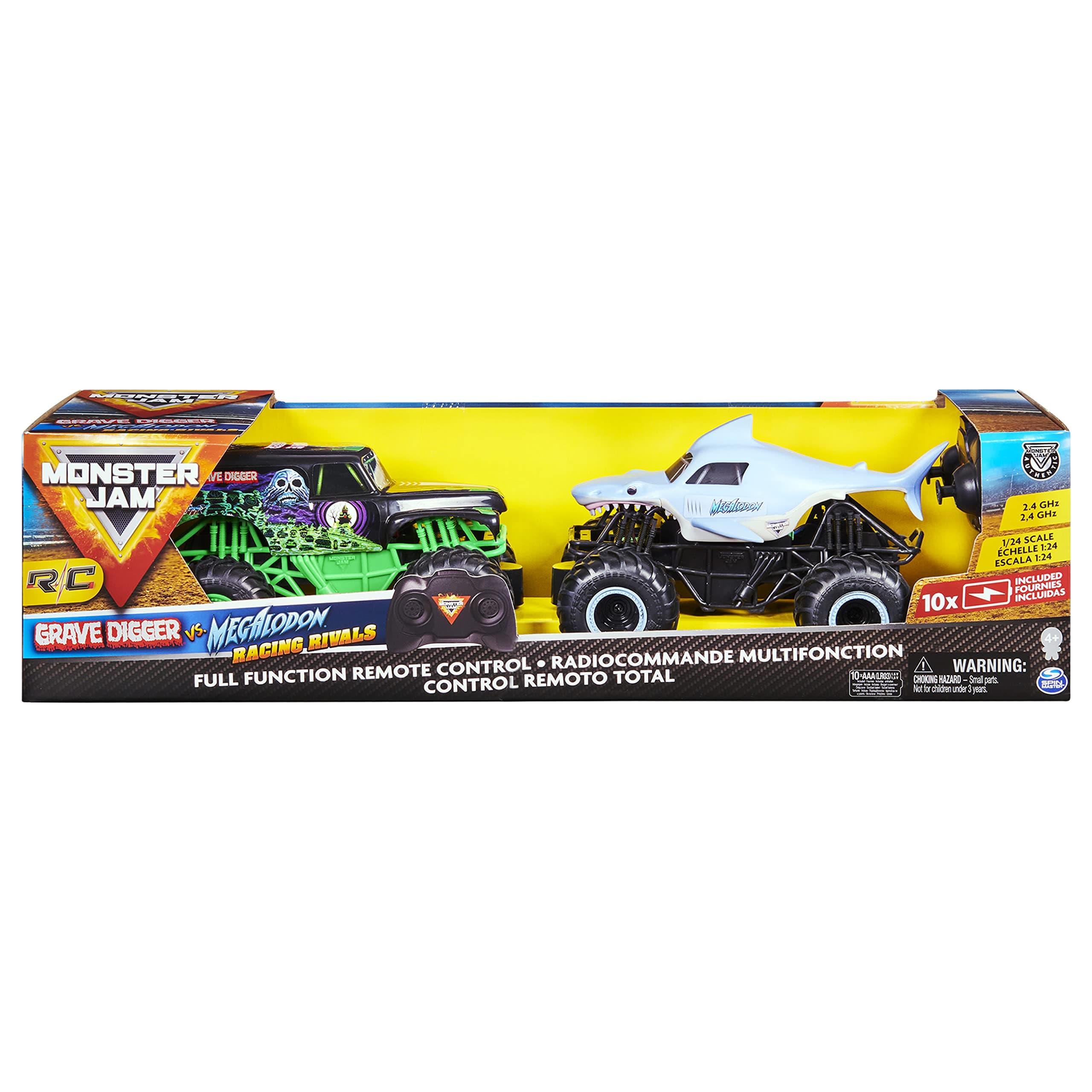 Amazon Exclusive Official Grave Digger Vs. Megalodon Racing Rivals Remote Control Trucks, 1:24 Scale (Only Available On Amazon)