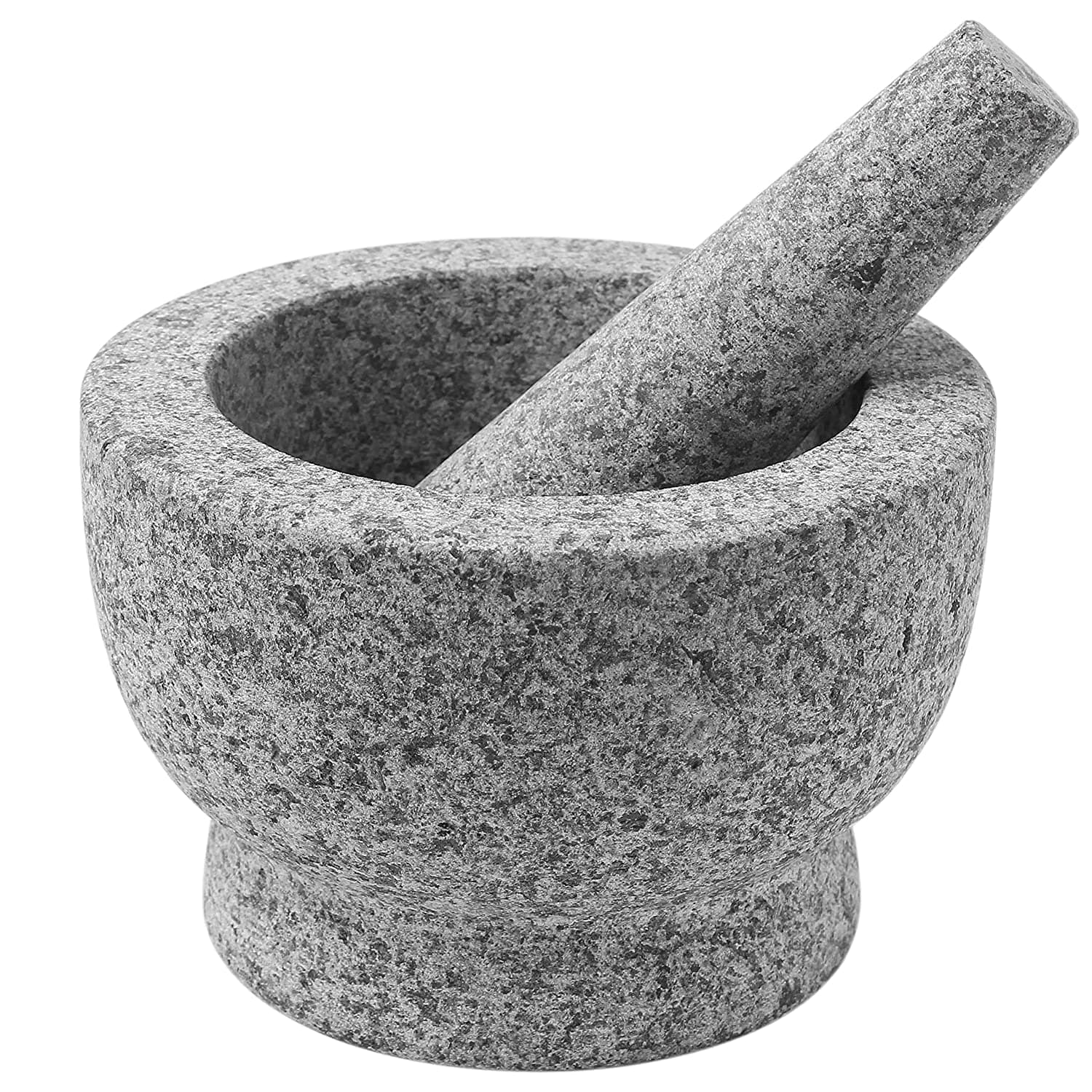 Granite Mortar and Pestle Pill Crusher Set - Easy Grip Non-Slip Stone Muddler & Deep Bowl with Silicone Lid - Grinder for Pills, Tablets, Vitamins or as Molcajete Herb for Salsa Guacamole and More
