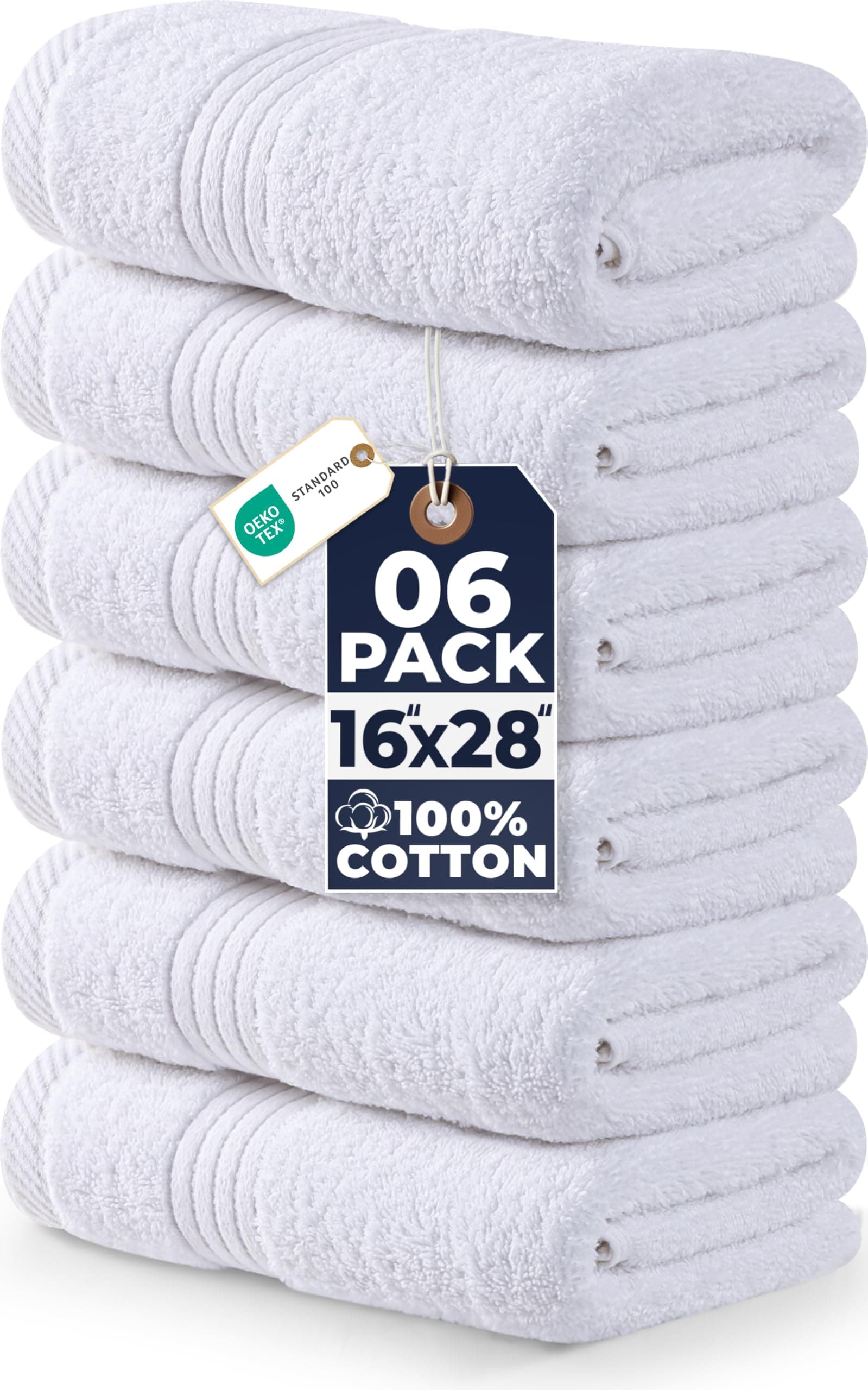 Utopia Towels Premium White Hand Towels - 100% Combed Ring Spun Cotton, Ultra Soft and Highly Absorbent, 700 GSM Extra Large Thick Hand Towels, 16 x 28 inches, 6-Pack