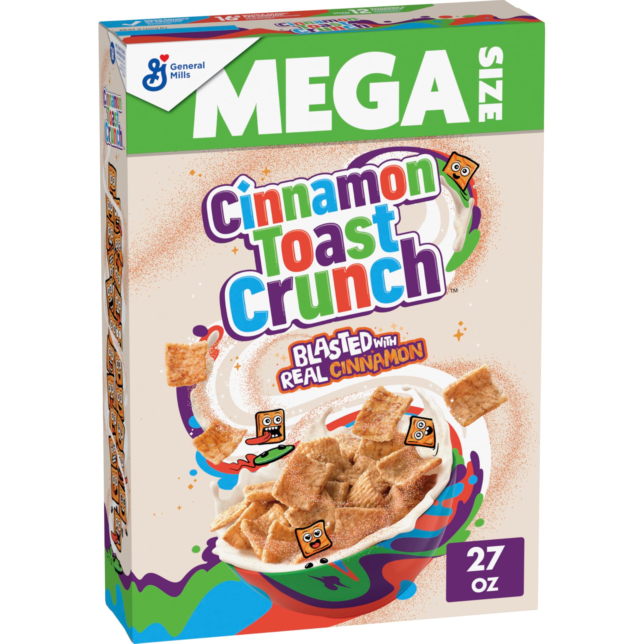 Cinnamon Toast Crunch Breakfast Cereal, Crispy Cinnamon Cereal, Mega Size, 27 oz