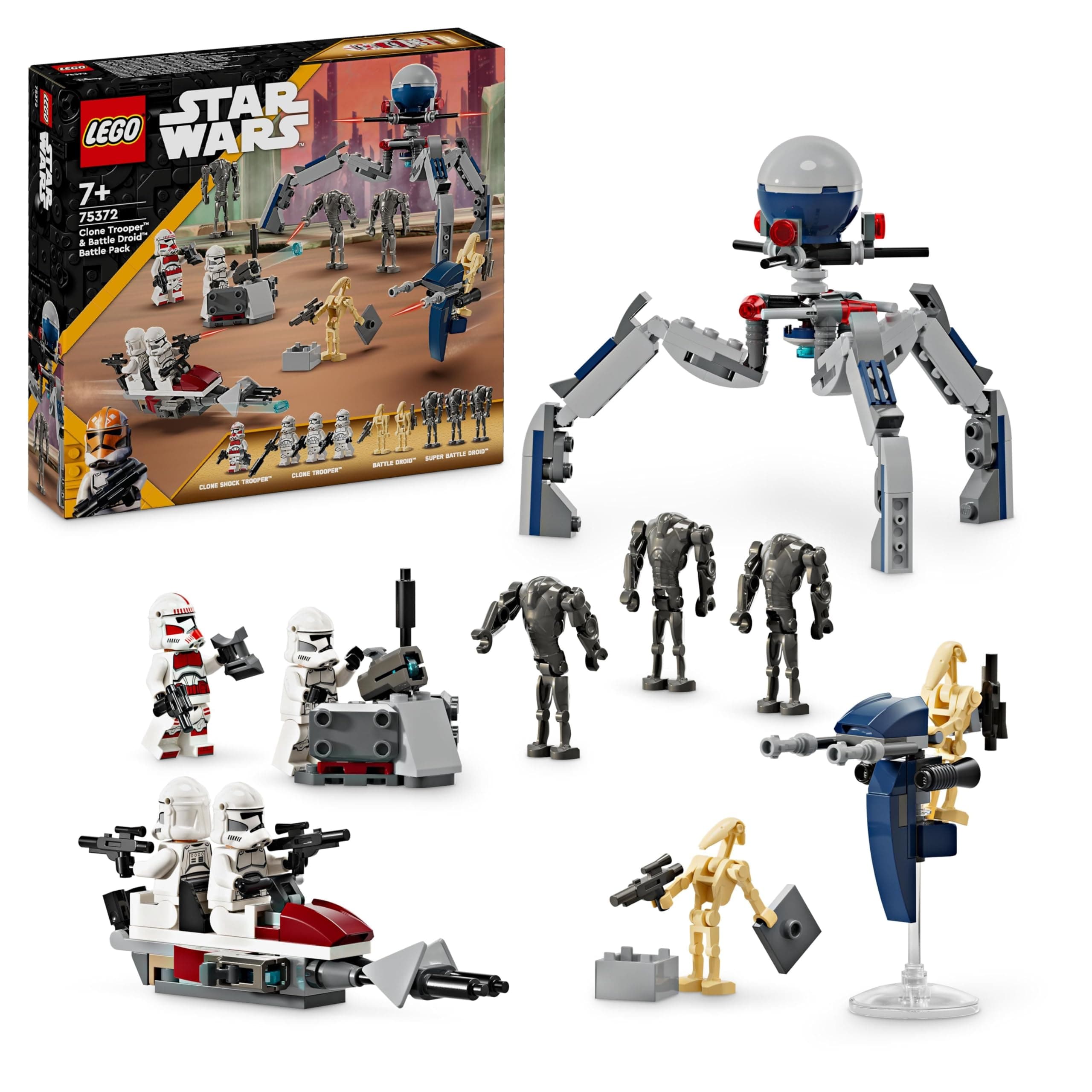 Star Wars Clone Trooper & Battle Droid Battle Pack, incl. 4 Minifigures, 5 Droids and a Speeder Bike with Shooters - Building Toys for 7+ Year Old Boys & Girls 75372