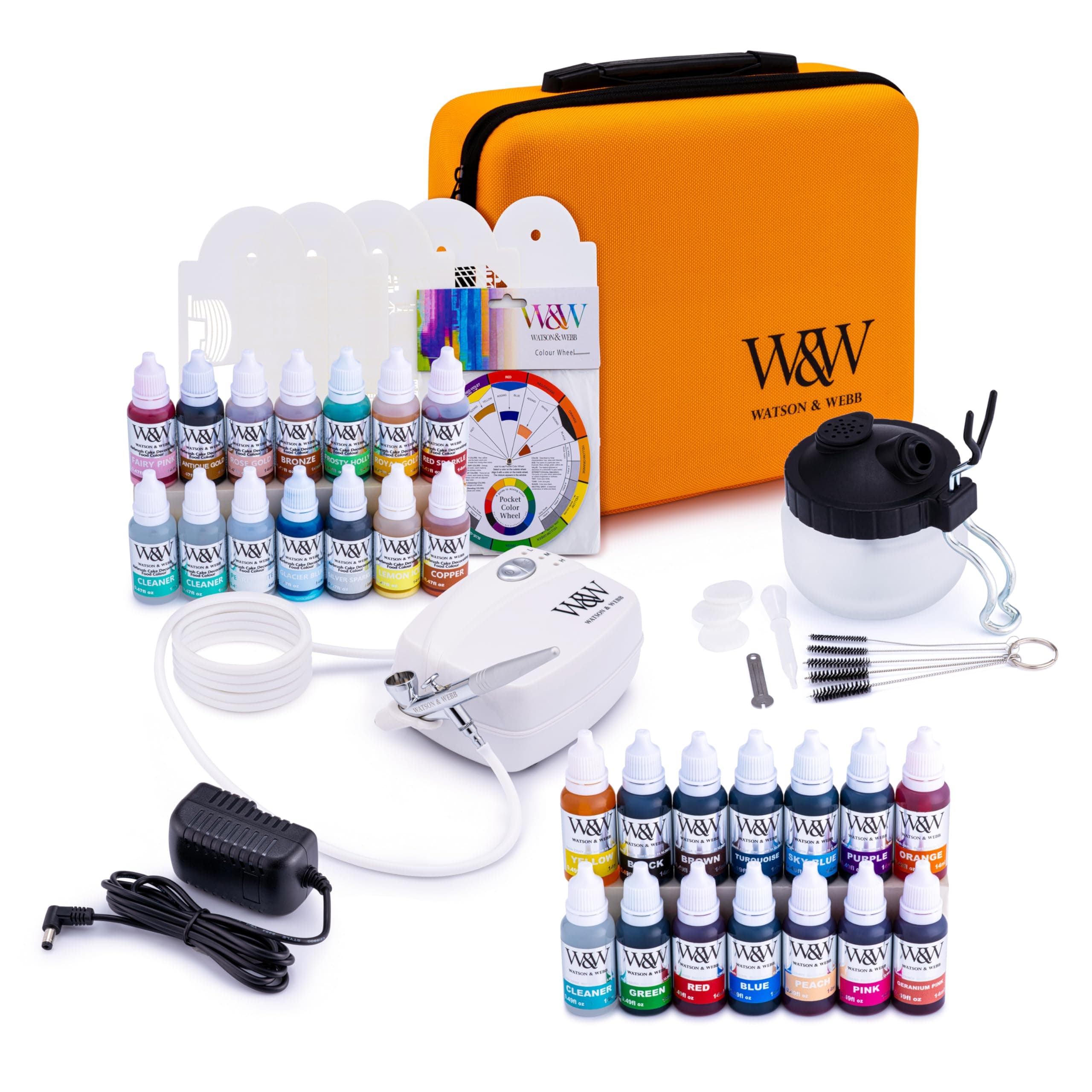 Watson & Webb Complete Airbrush Cake Decorating Kit with 25 Colors and 3 Cleaners
