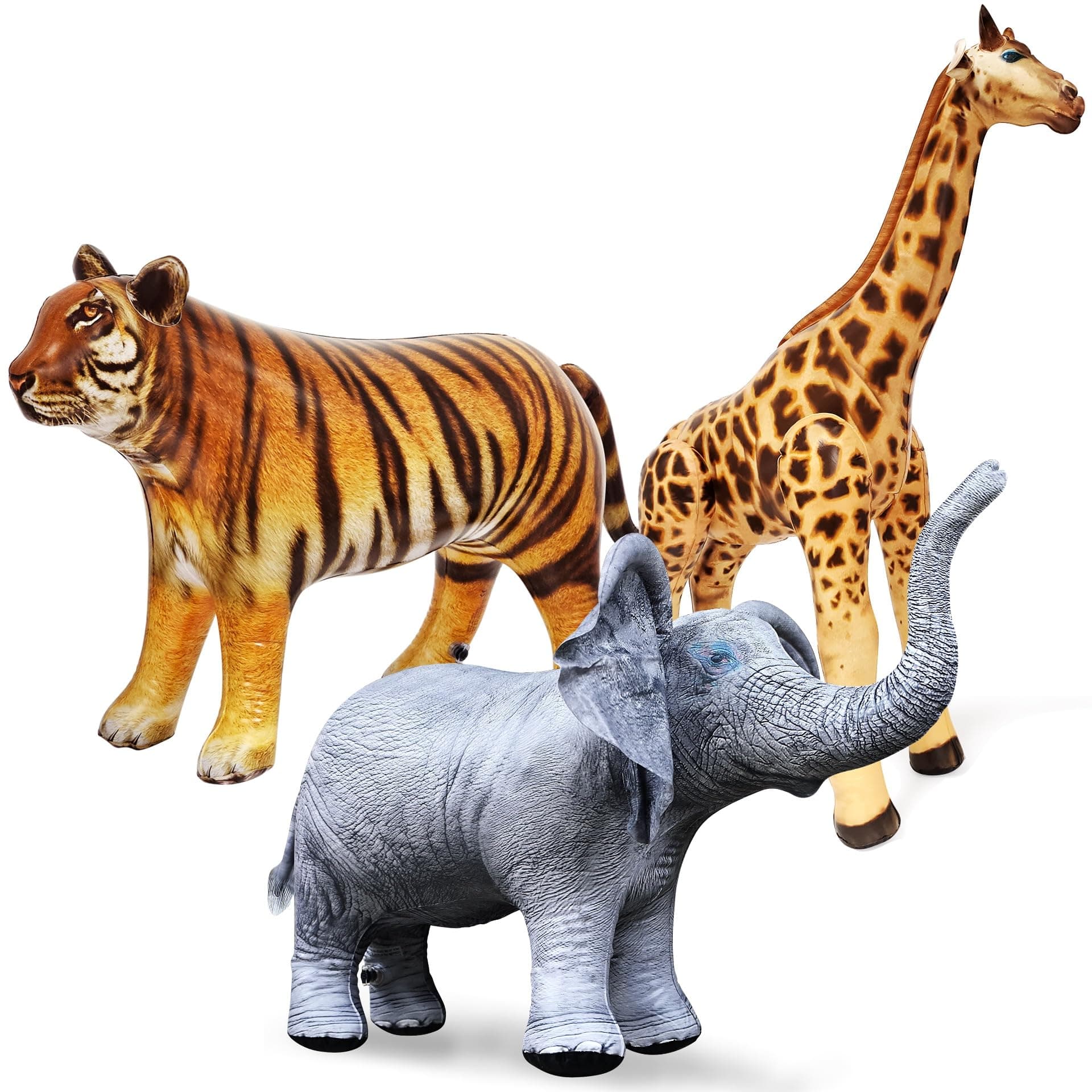 Giraffe Elephant Tiger Air Stuffed Animal, 3 pcs Bundle, Multi, 36+ inches, Realistic Inflatable Wildlife, JC-GET3
