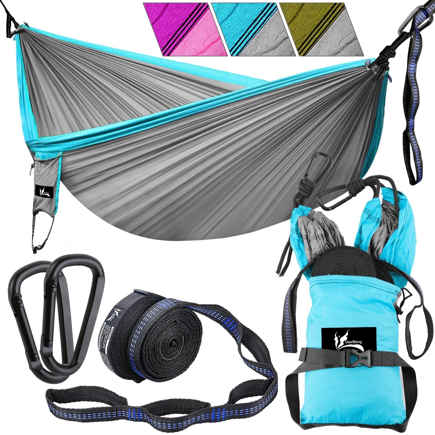 OUTDRSY Portable Camping Hammock with Tree Straps, Double Hammock 118" x 78" w/ 550lbs Capacity, Premium 210T Nylon Parachute Hammock Set Tear-Resistant But Soft