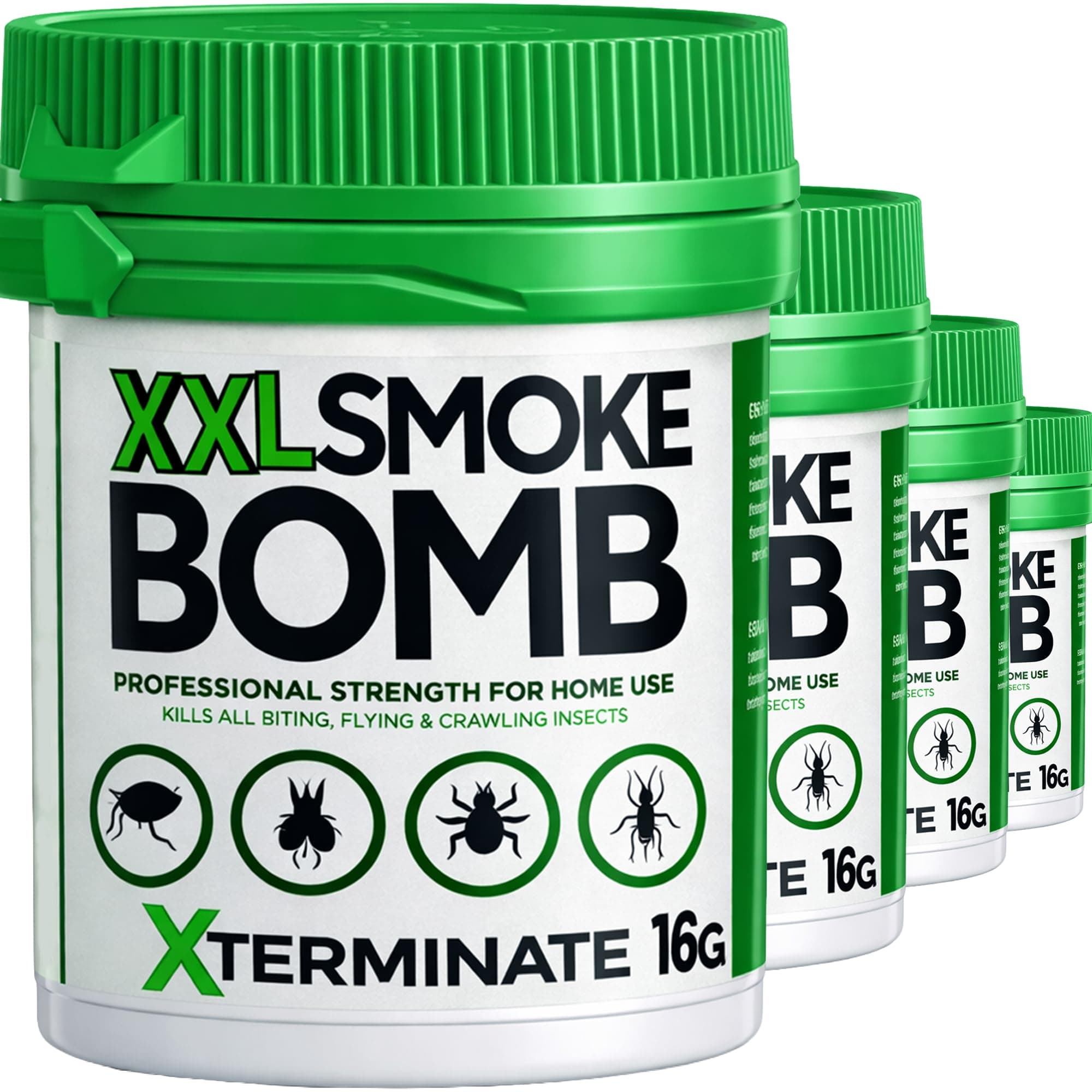 Xterminate Flea Bombs for the Home 16g x 4 Up to 550m3 Coverage per Fumer Kills Fleas Bed Bugs Carpet Moths Cluster Fly Silverfish Carpet Beetle and more XXL Smoke Bomb Fogger HSE Approved (16g x 4)