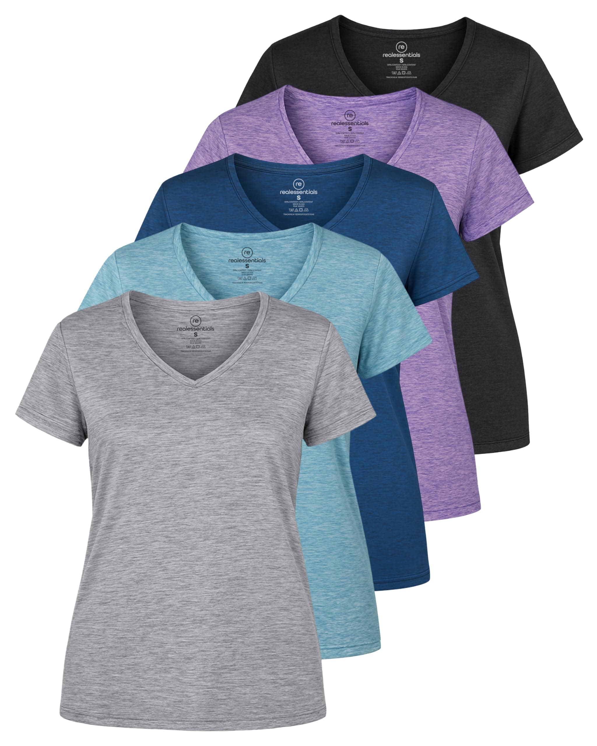 5 Pack: Women's Dry-Fit Short Sleeve V Neck T Shirt Workout Fitness Yoga Top Tee (Available in Plus Size)