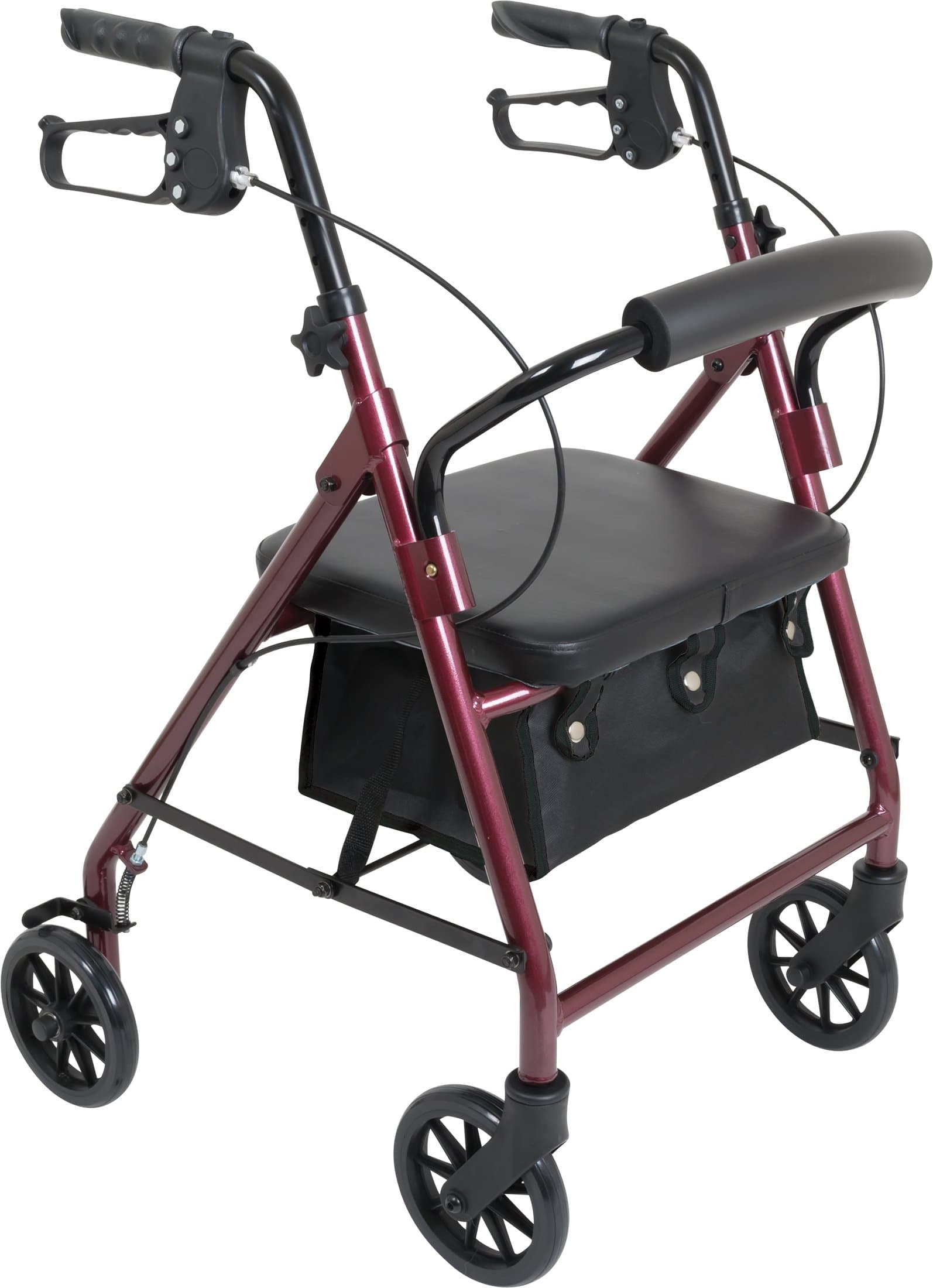 Junior Aluminum Rollator with 6 Inch Wheels, 250 Pound Weight Capacity, Burgundy, Medical Walker