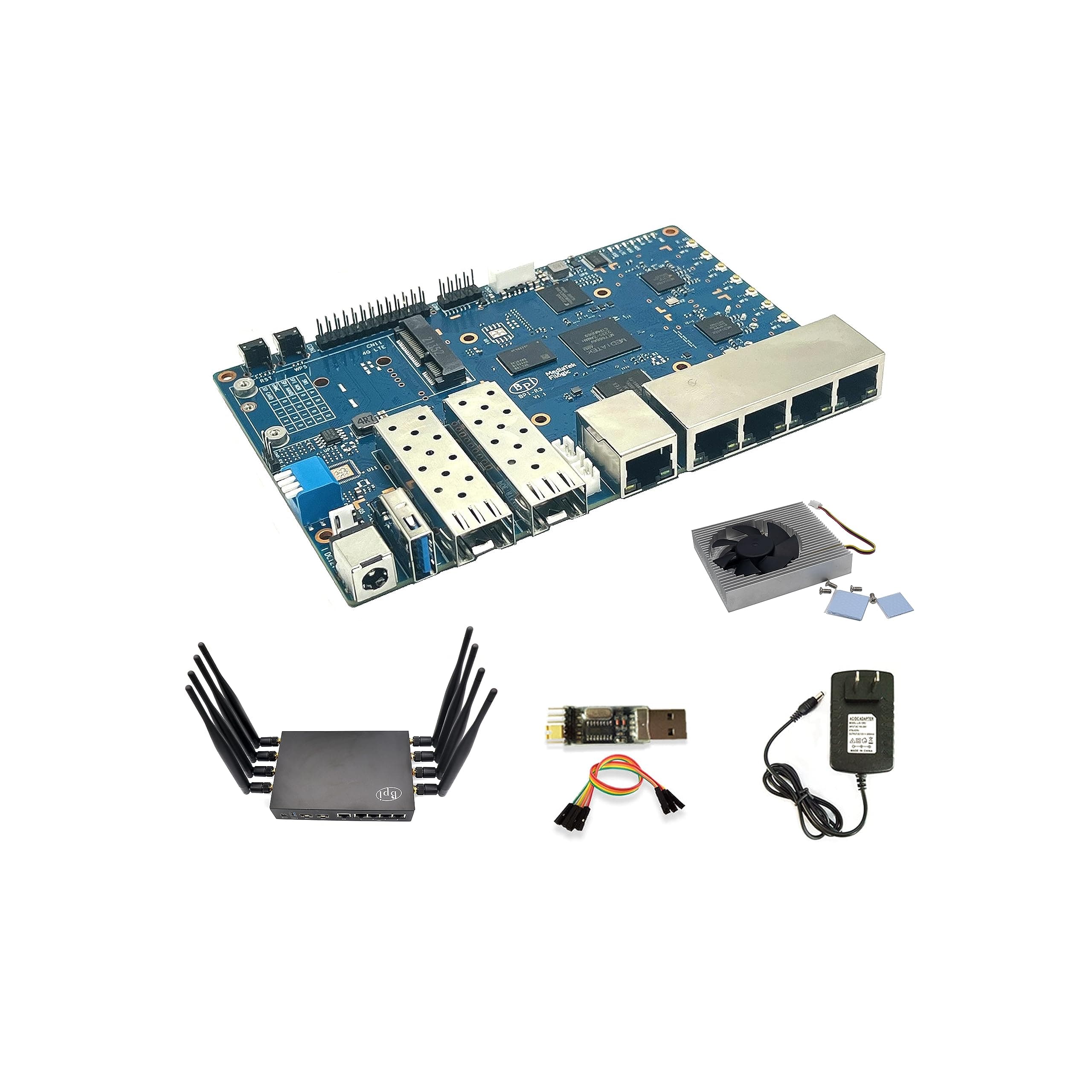 Banana Pi BPI-R3 Wi-Fi 6 OpenSource Wireless Dual-Band OpenWRT Router board with MediaTek MT7986(Filogic 830),Support 5X GbE and 2X 2.5GbE SFP (Bundle3-BPI R3+Antennas)